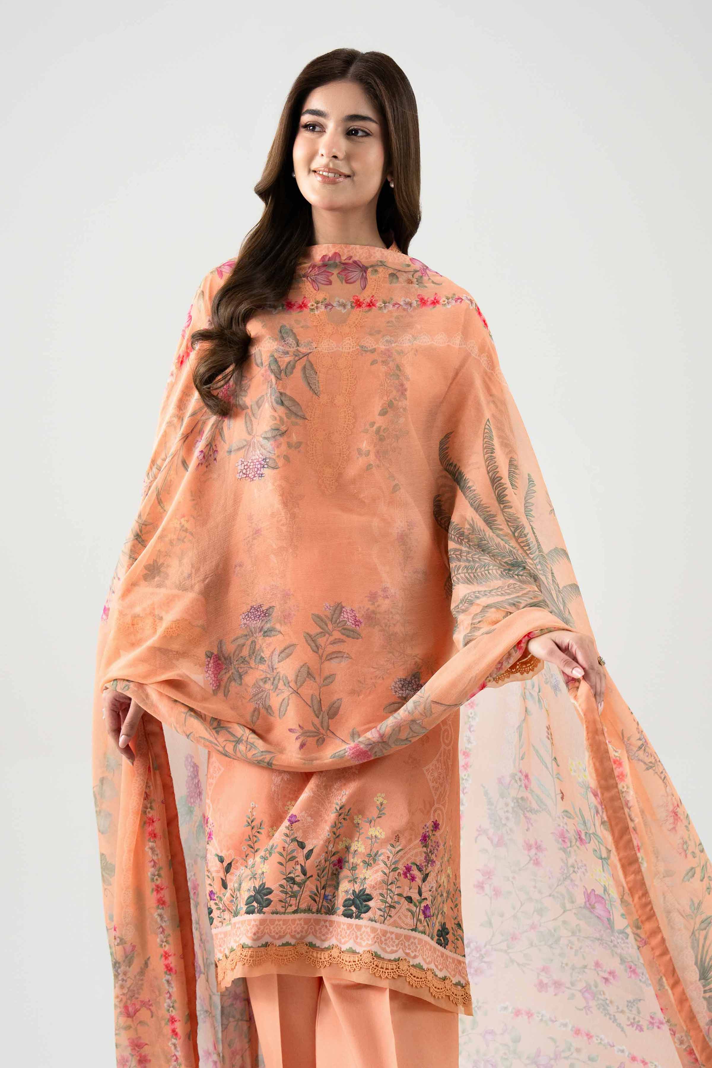 3 Piece Embroidered Cotton Satin Suit