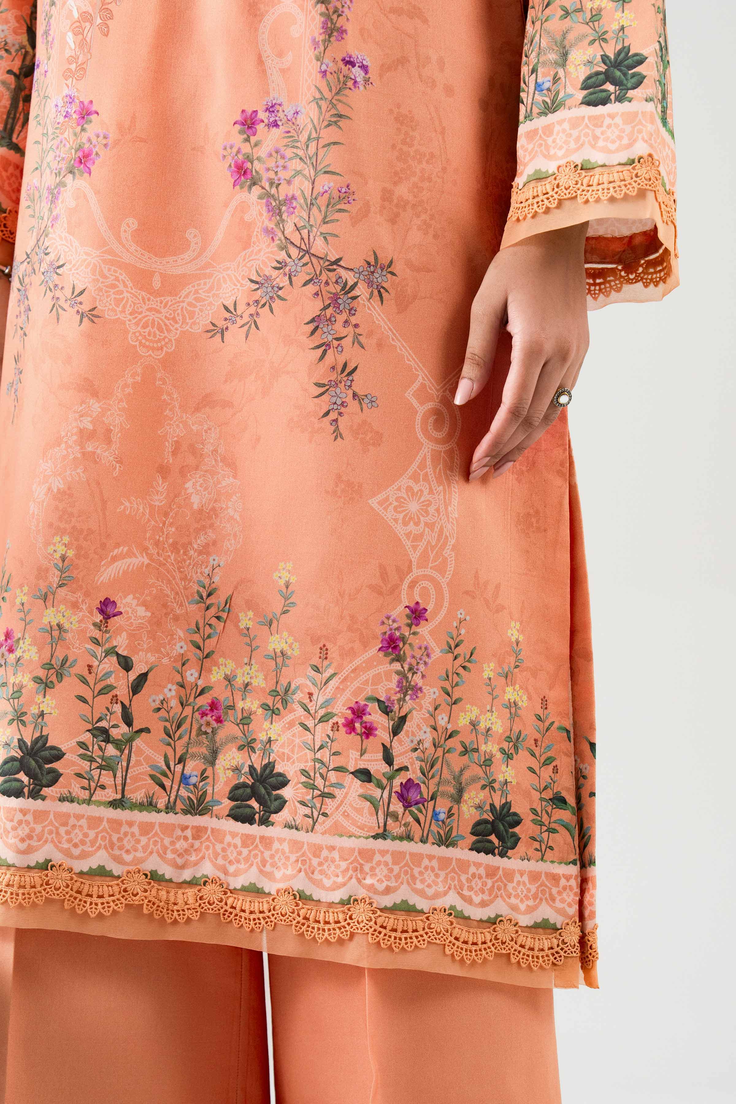 3 Piece Embroidered Cotton Satin Suit