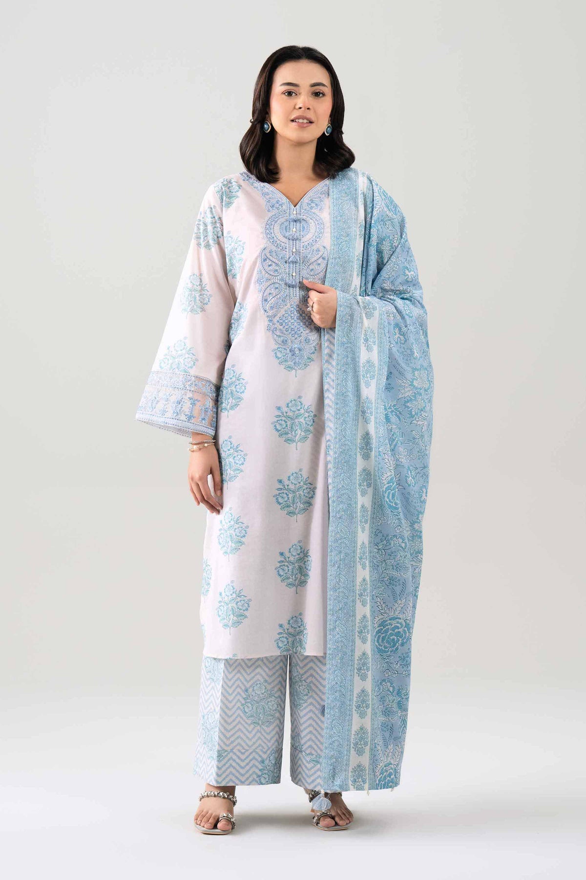 3 Piece - Printed Embroidered Suit - 42601164