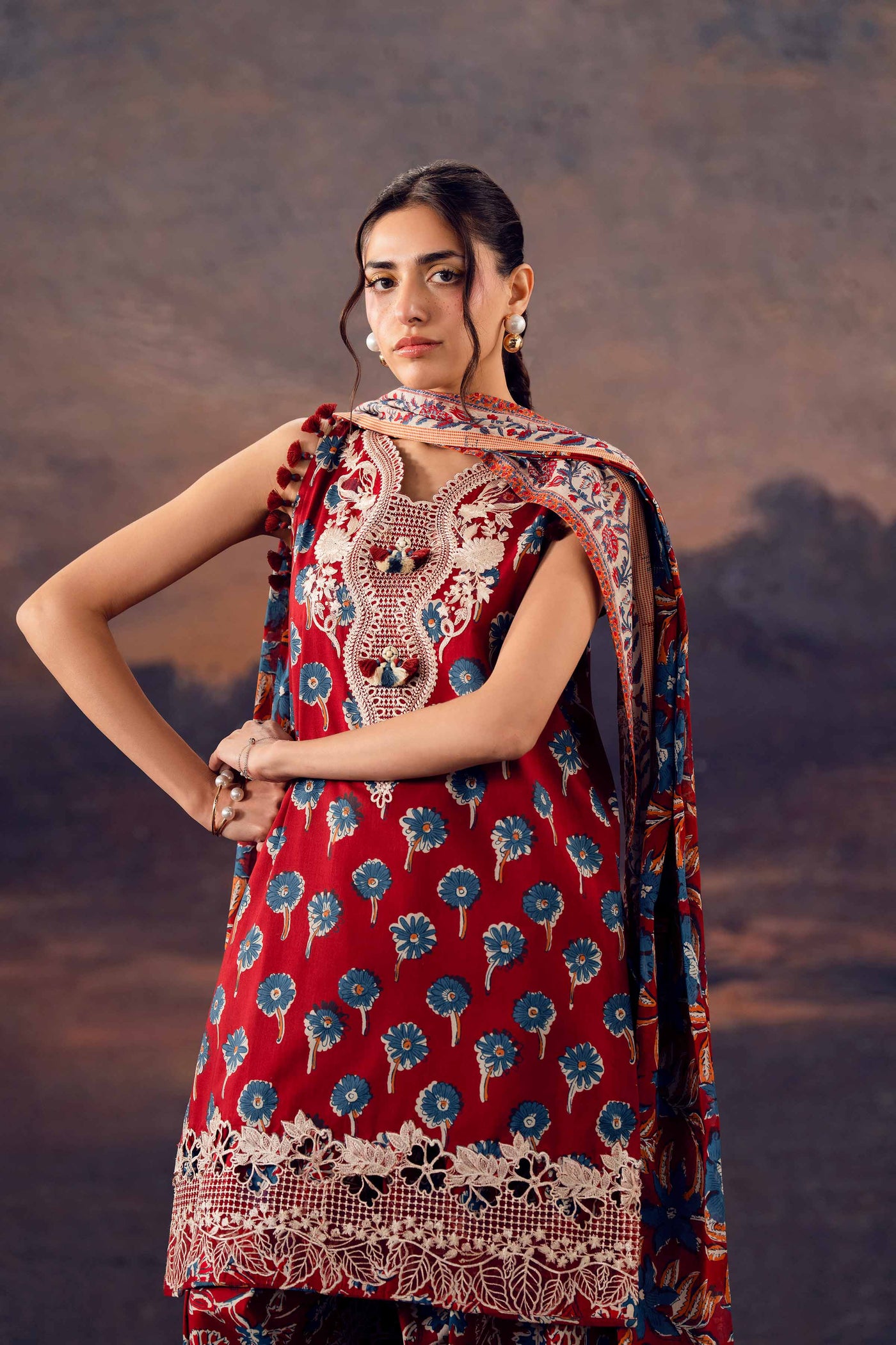 3 Piece Embroidered Dobby Lawn Suit