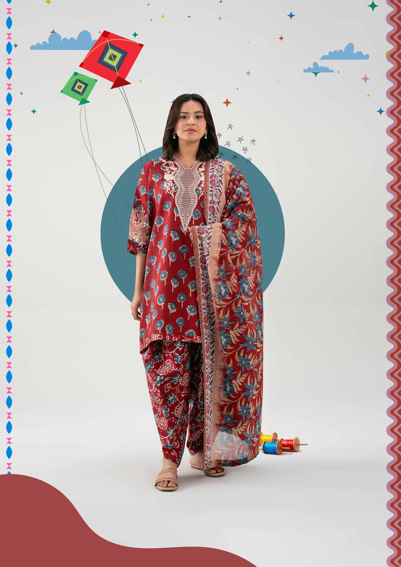 3 Piece Embroidered Dobby Lawn Suit