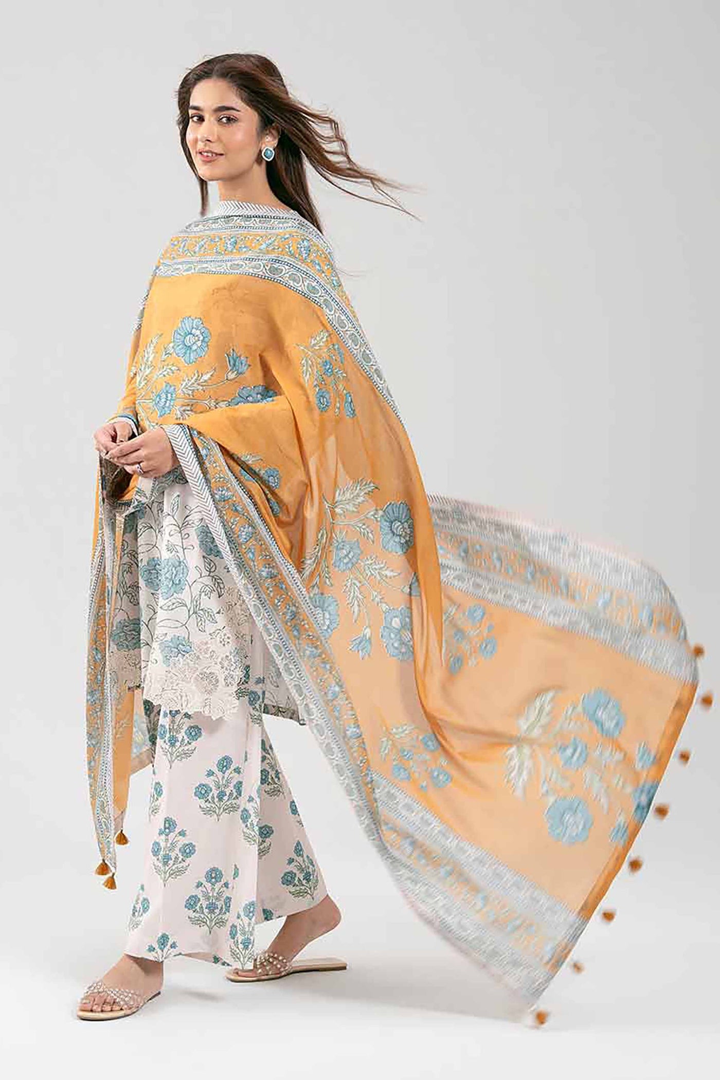 3 Piece Embroidered Paper Cotton Suit
