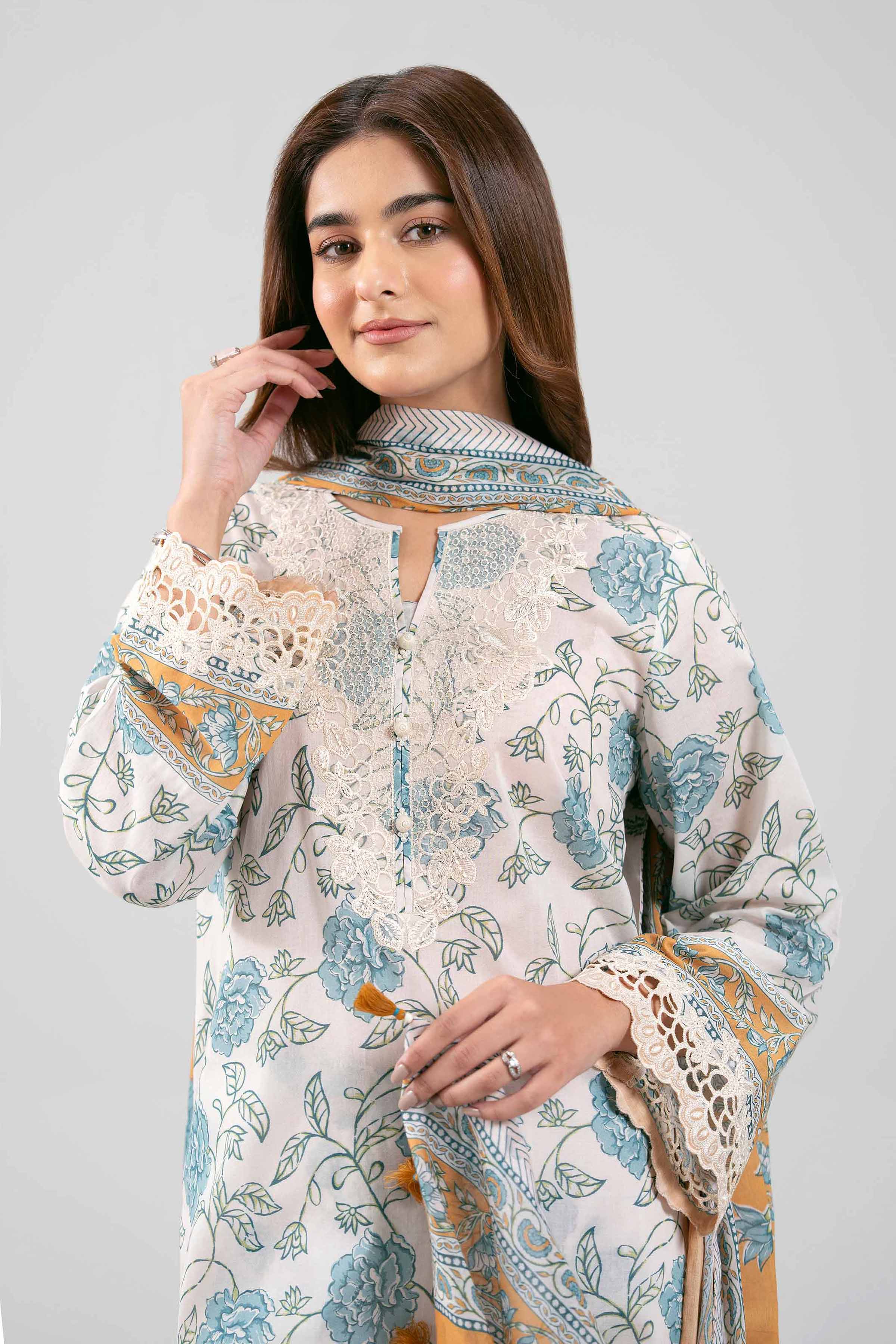 3 Piece Embroidered Paper Cotton Suit