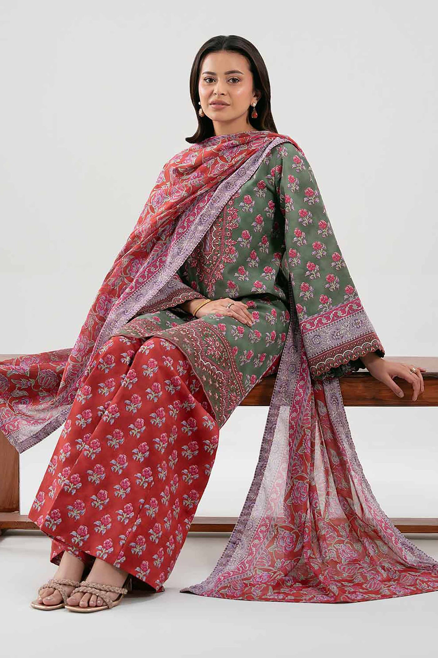 3 Piece Embroidered Cotton Suit