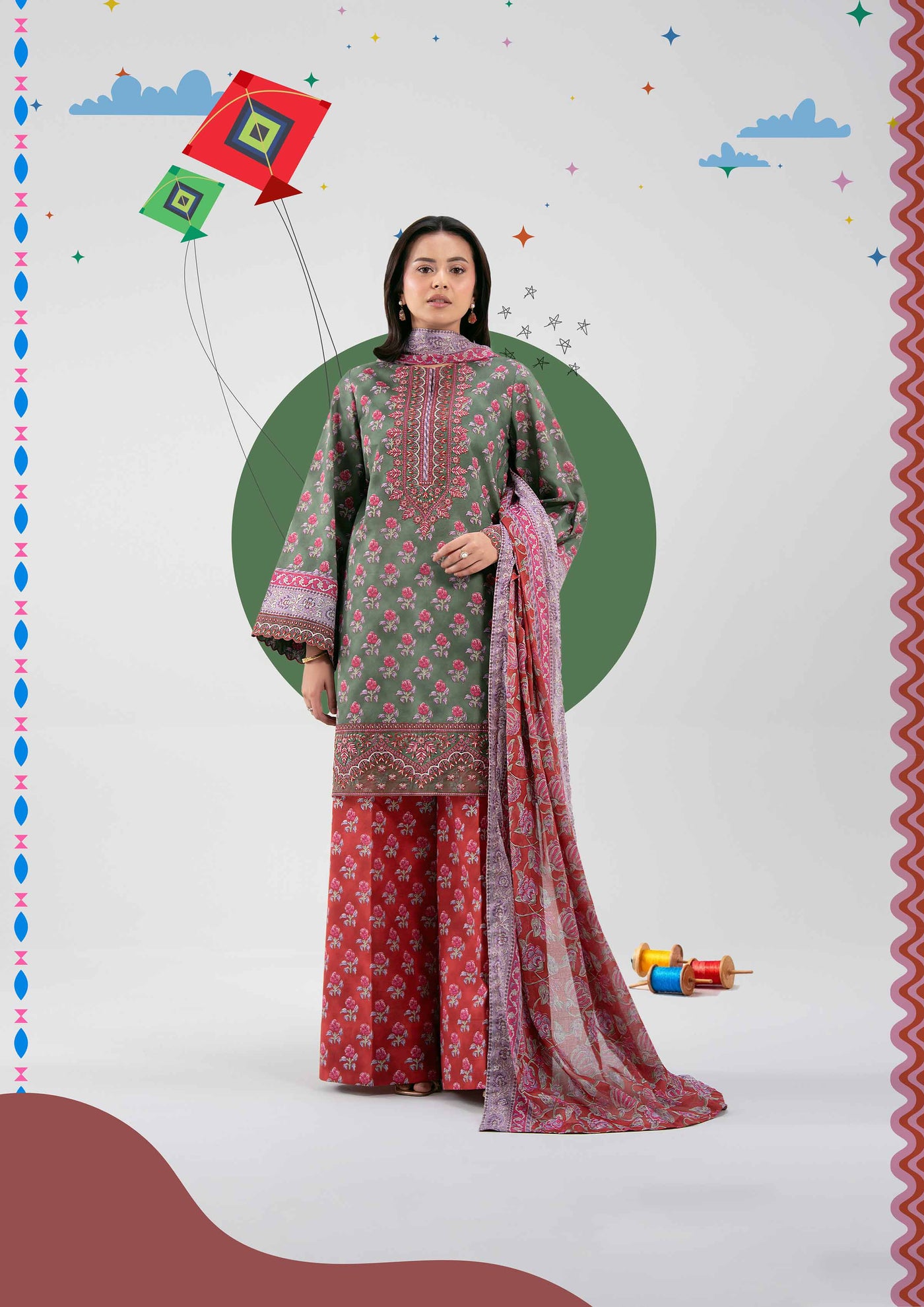 3 Piece Embroidered Cotton Suit