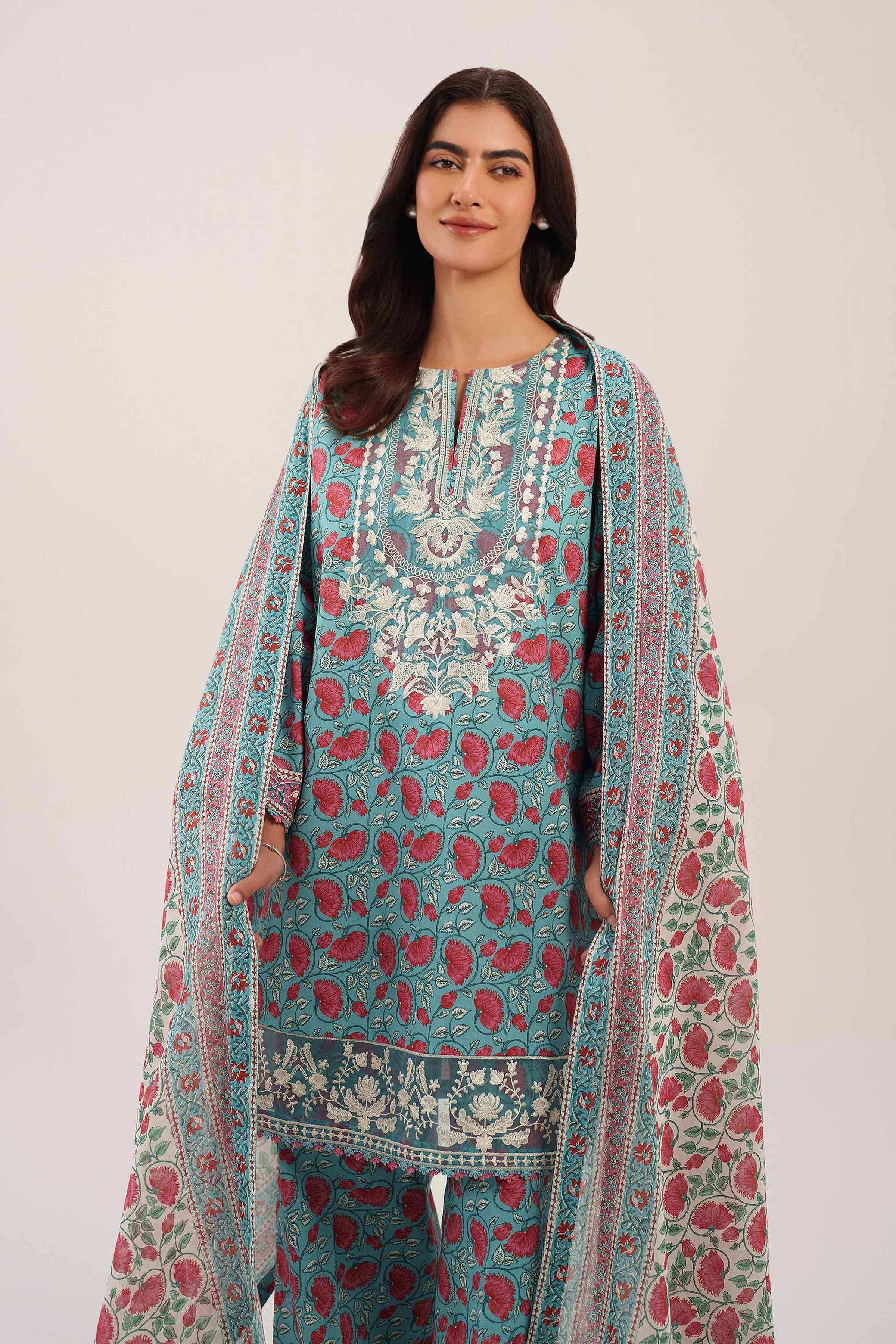 3 Piece - Printed Embroidered Suit - 42601168