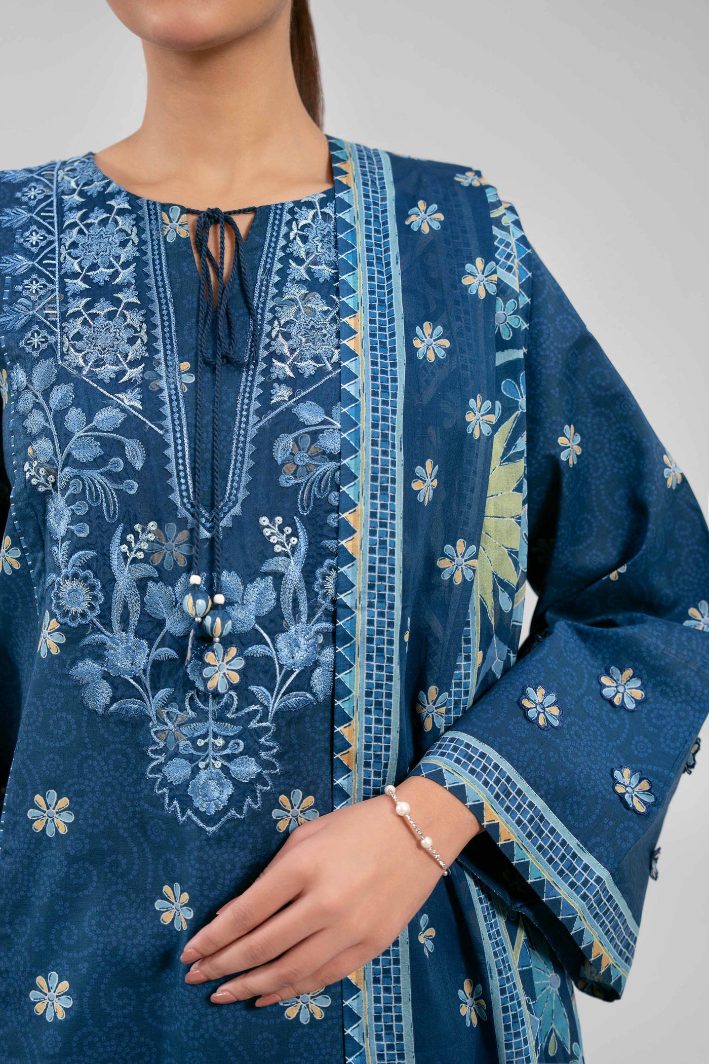 3 Piece Embroidered Raw Silk Suit