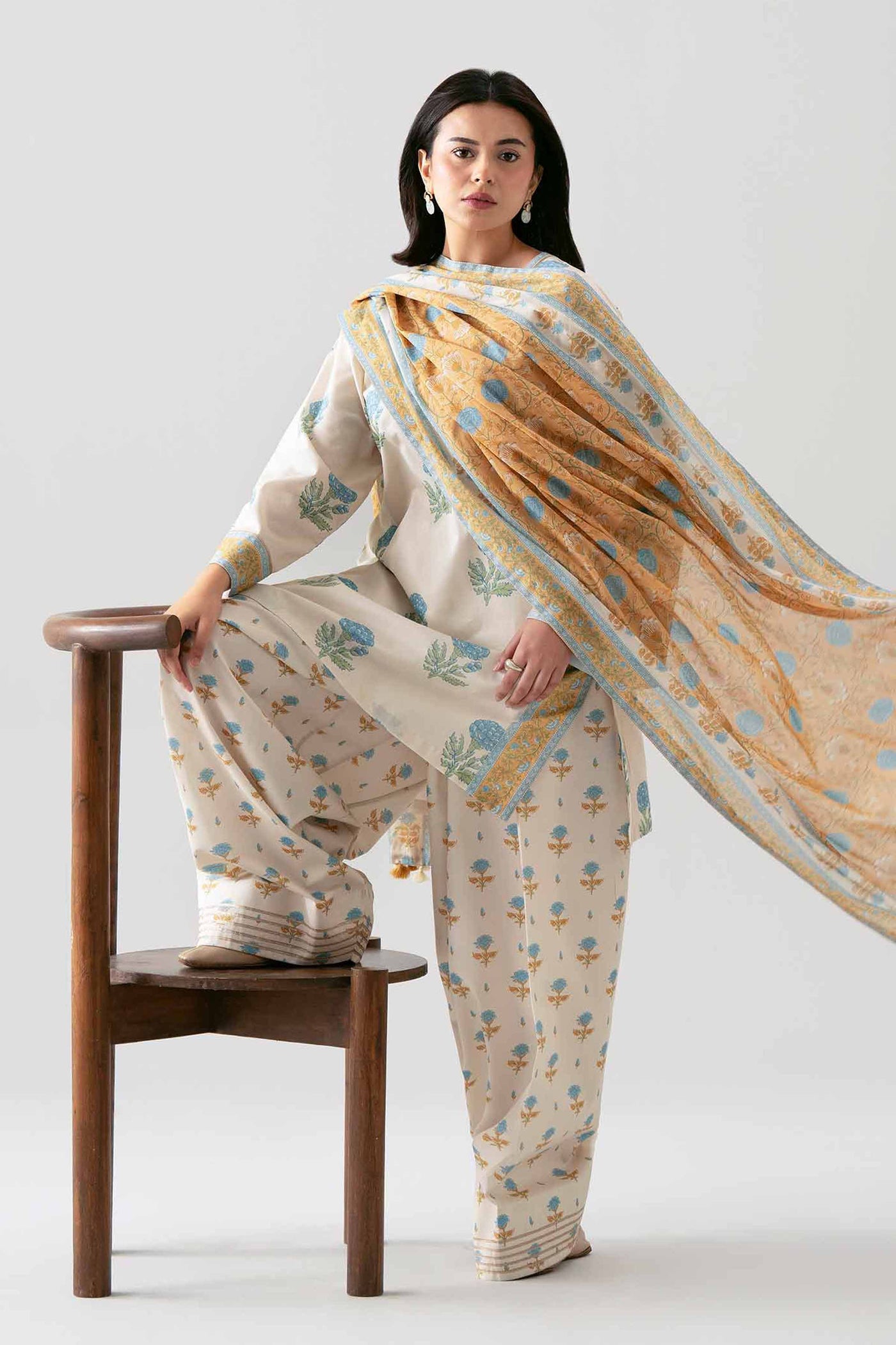 2 Piece Embroidered Raw Silk Suit