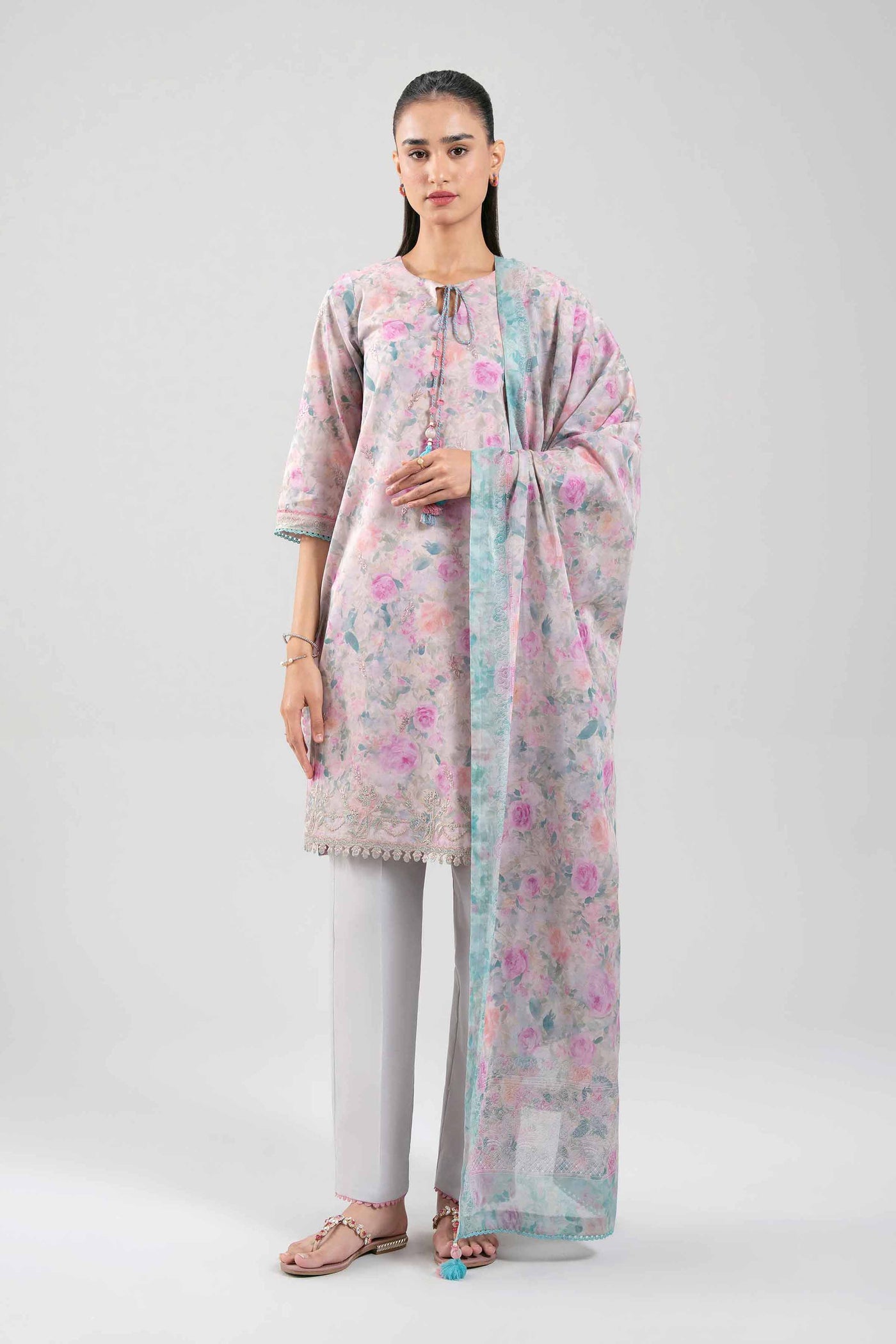 3 Piece Embroidered Raw Silk Suit
