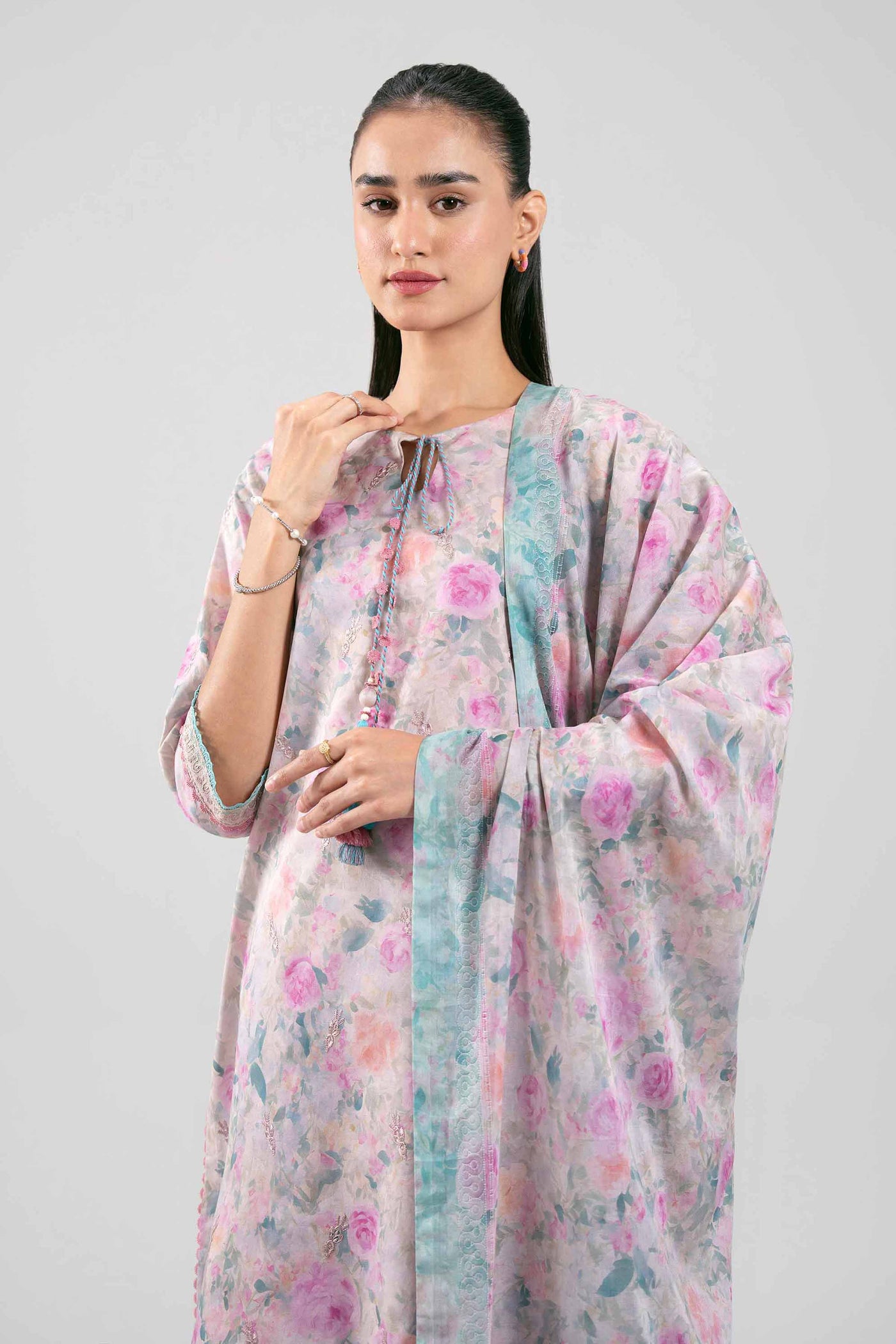 3 Piece Embroidered Raw Silk Suit