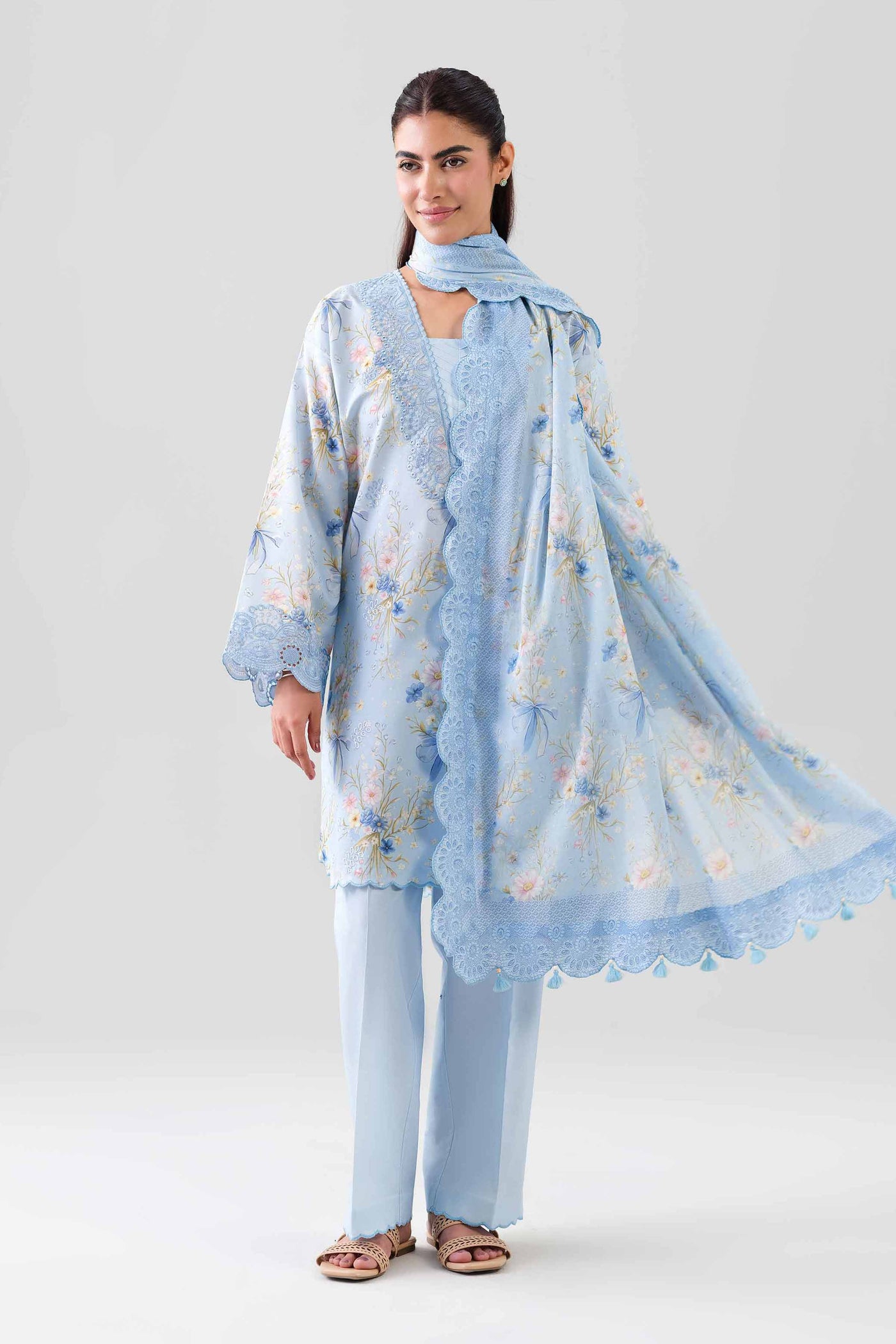 3 Piece Embroidered Pk Raw Silk Suit