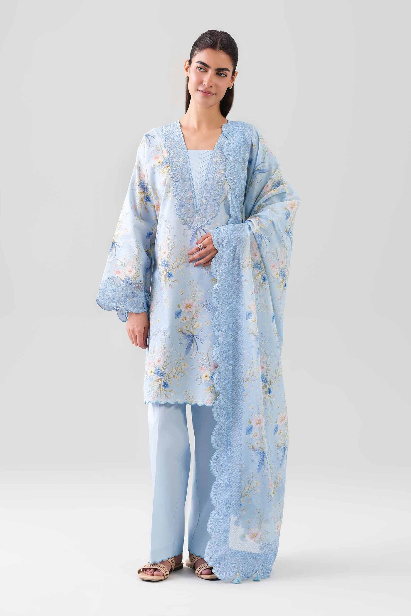 3 Piece Embroidered Pk Raw Silk Suit