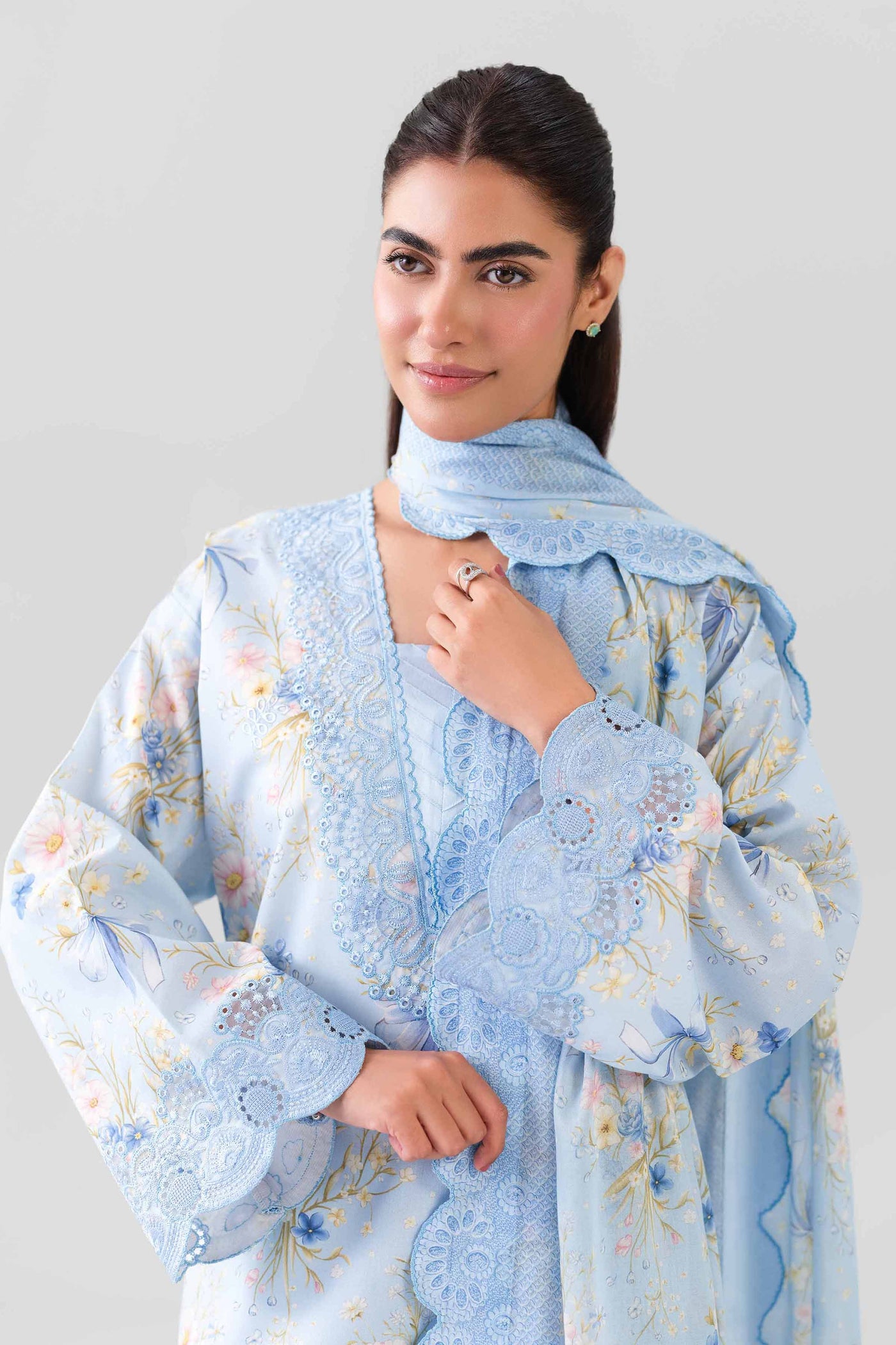 3 Piece Embroidered Pk Raw Silk Suit