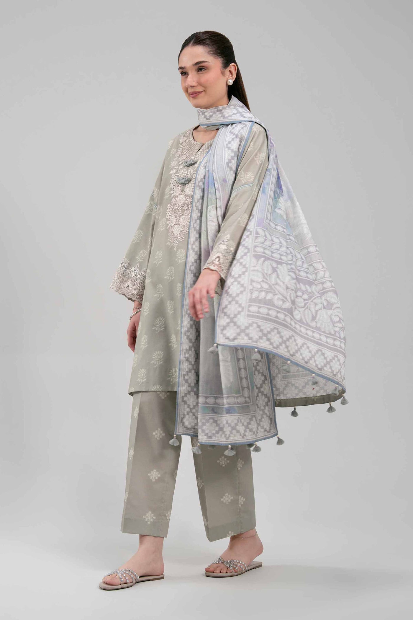 3 Piece Embroidered Dobby Lawn Suit