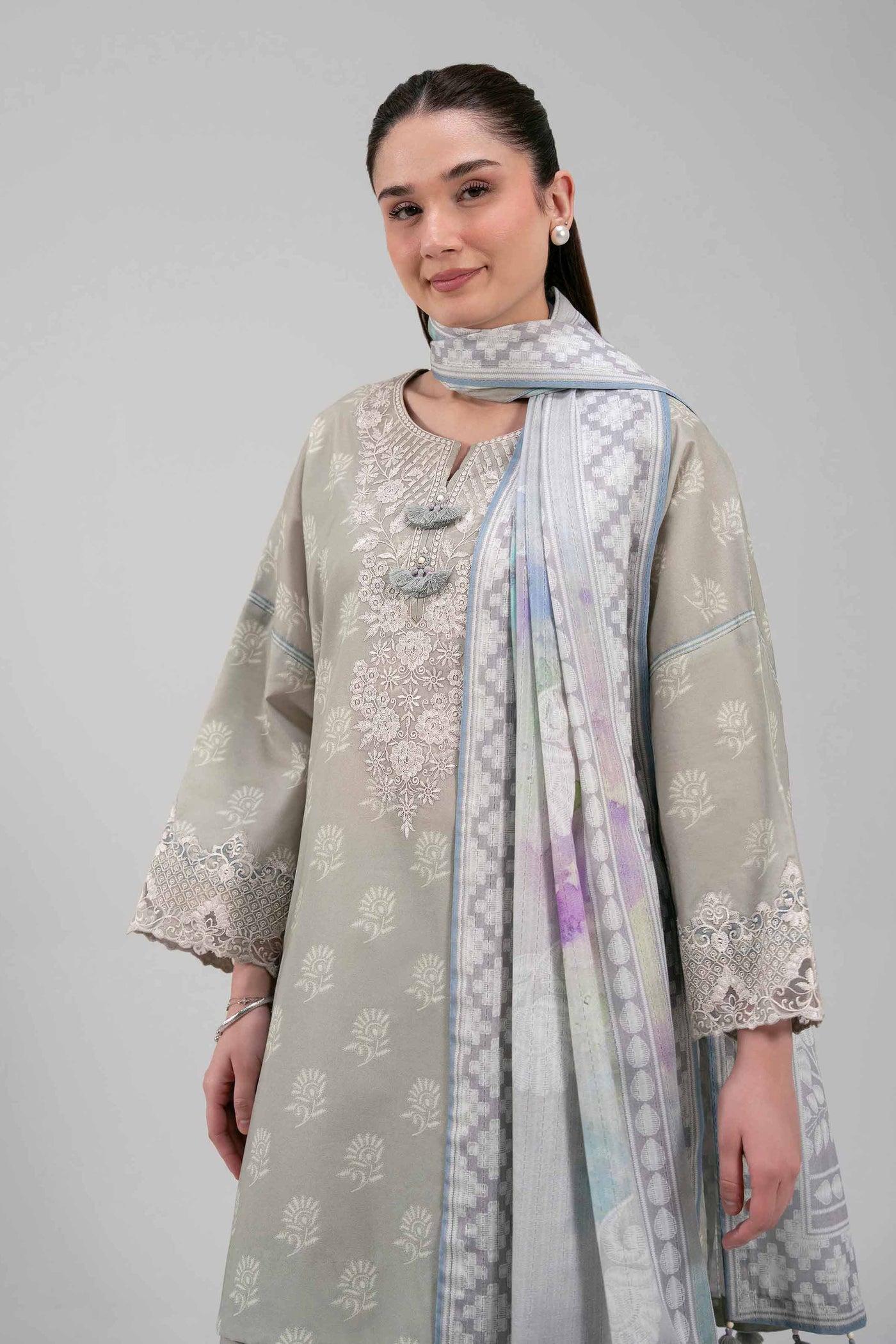 3 Piece Embroidered Dobby Lawn Suit