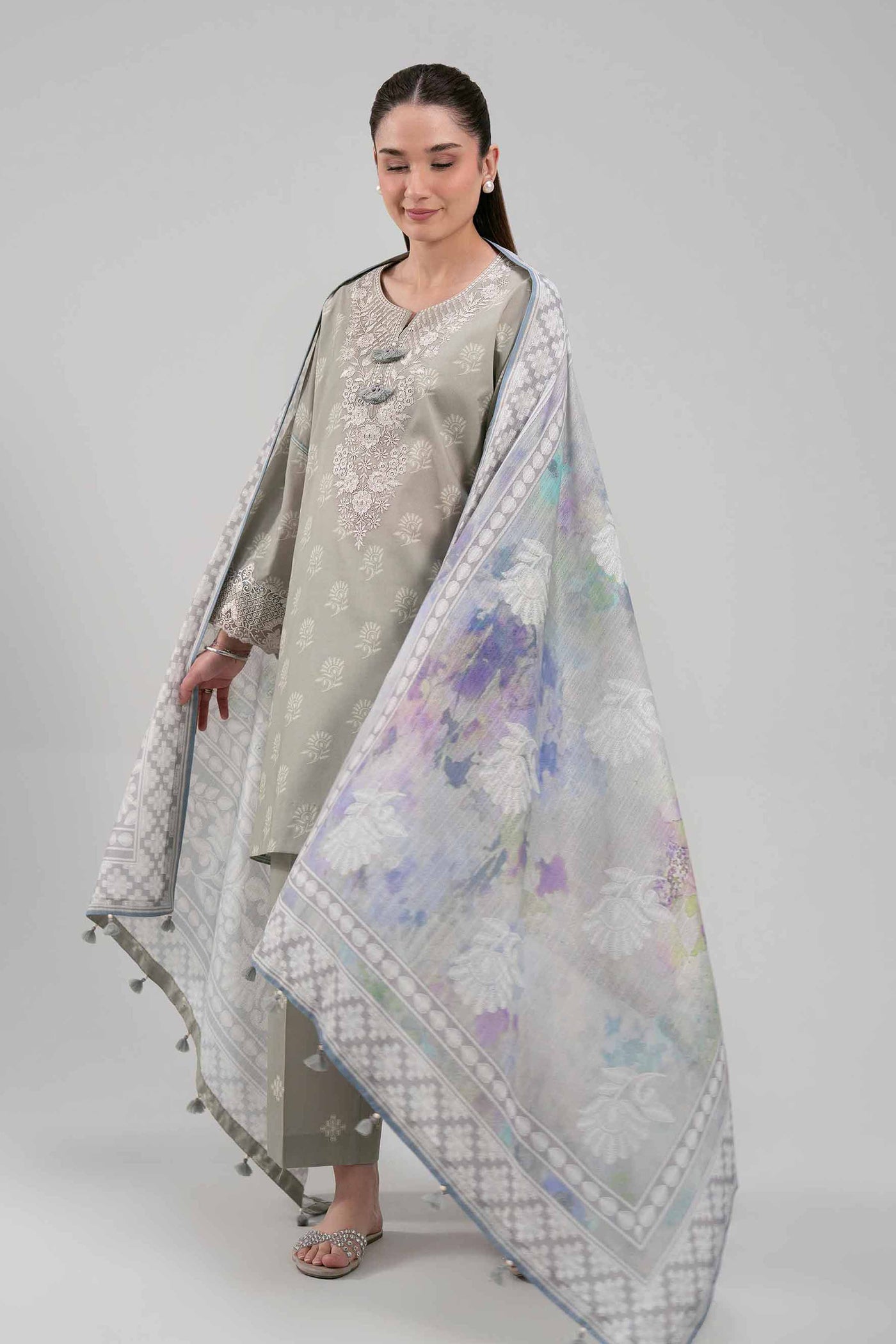 3 Piece Embroidered Dobby Lawn Suit