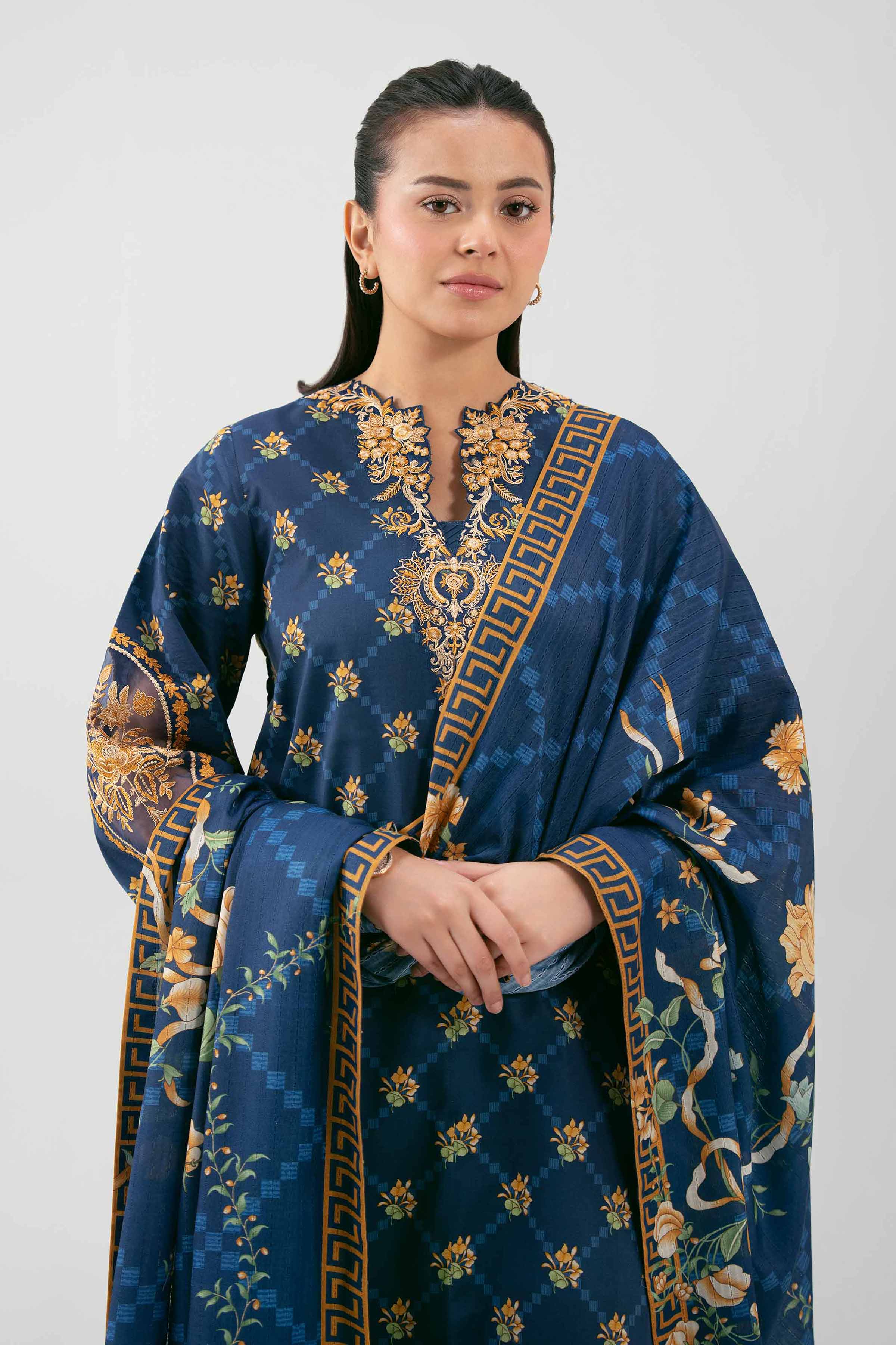 3 Piece Embroidered Paper Silk Suit