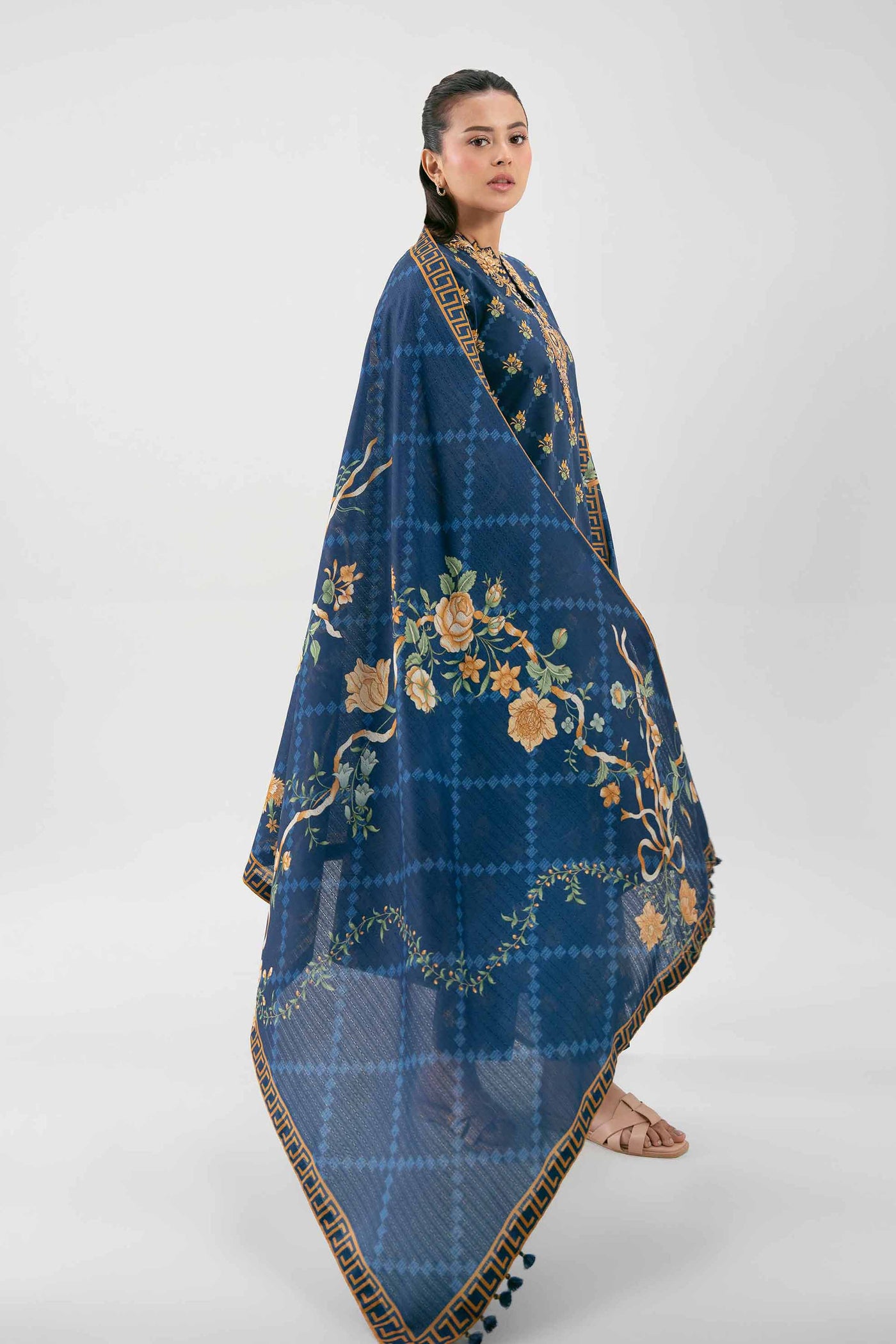 3 Piece Embroidered Paper Silk Suit