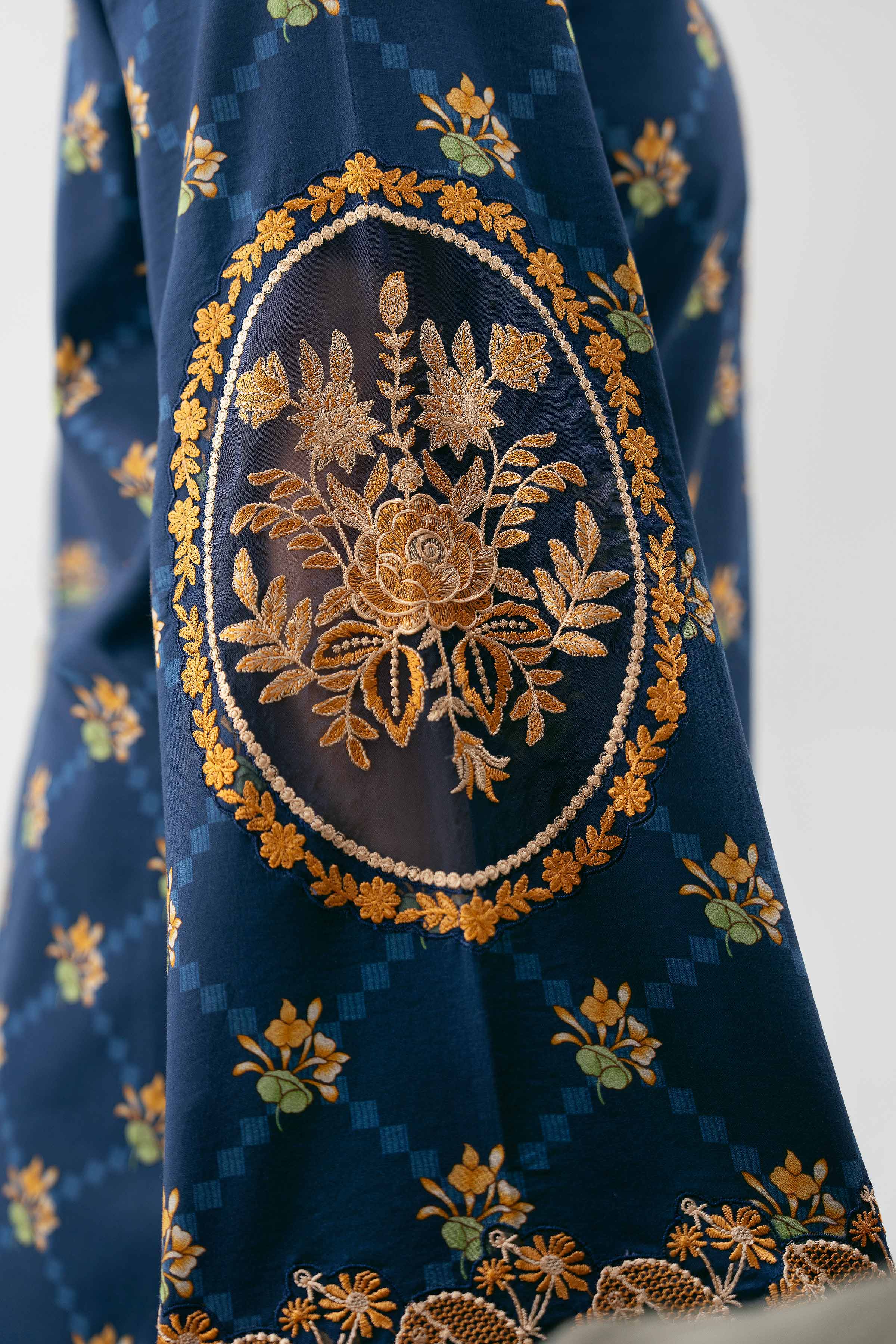 3 Piece Embroidered Paper Silk Suit
