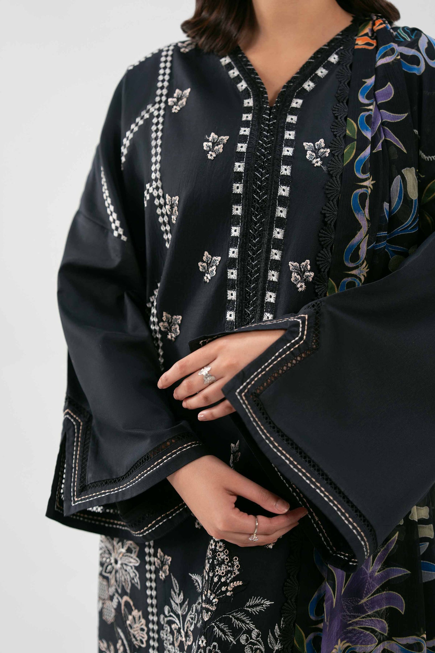 2 Piece Embroidered Organza Suit