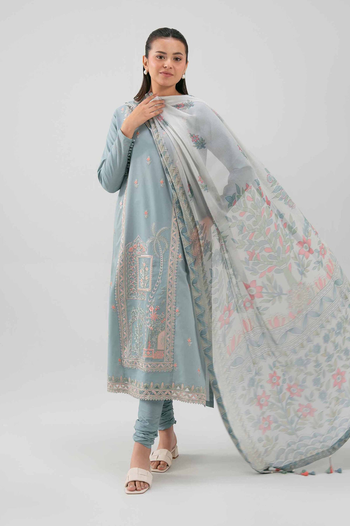 3 Piece Embroidered Dobby Lawn Suit