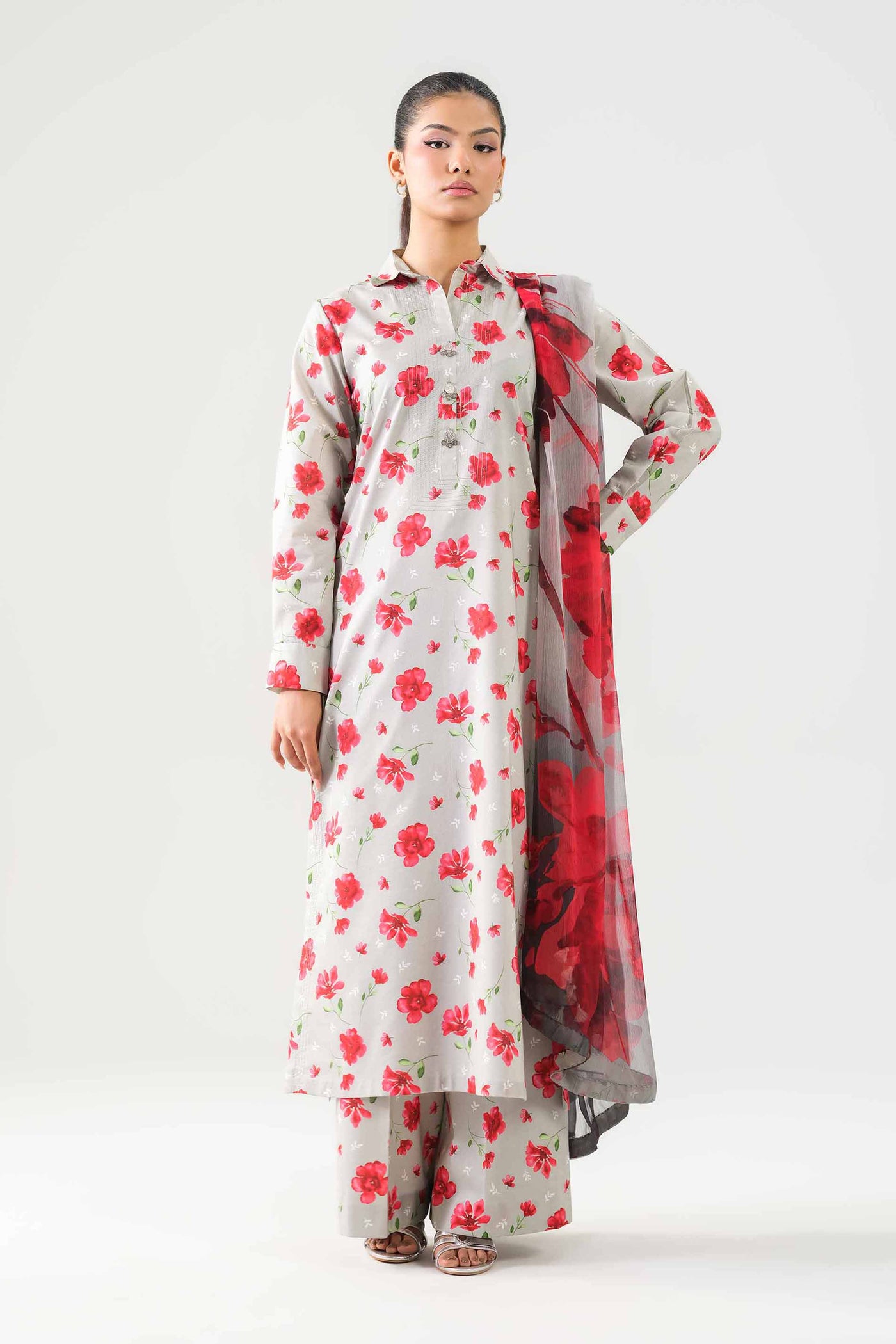 3 Piece Embroidered Jacquard Lawn Suit