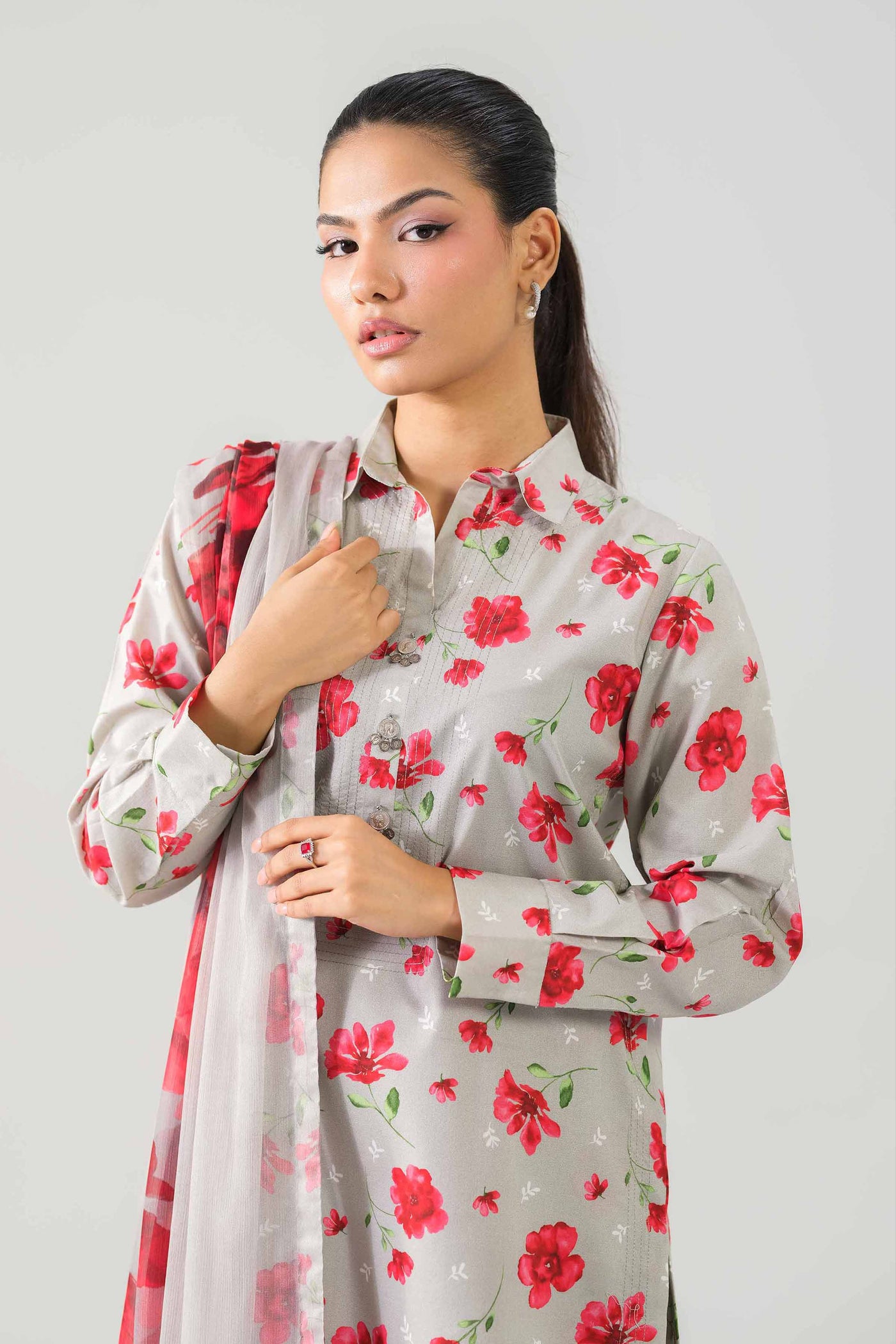 3 Piece Embroidered Jacquard Lawn Suit