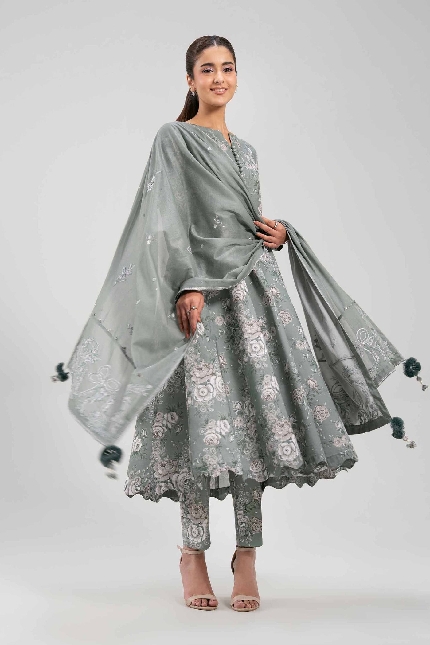 3 Piece Embroidered Net Suit