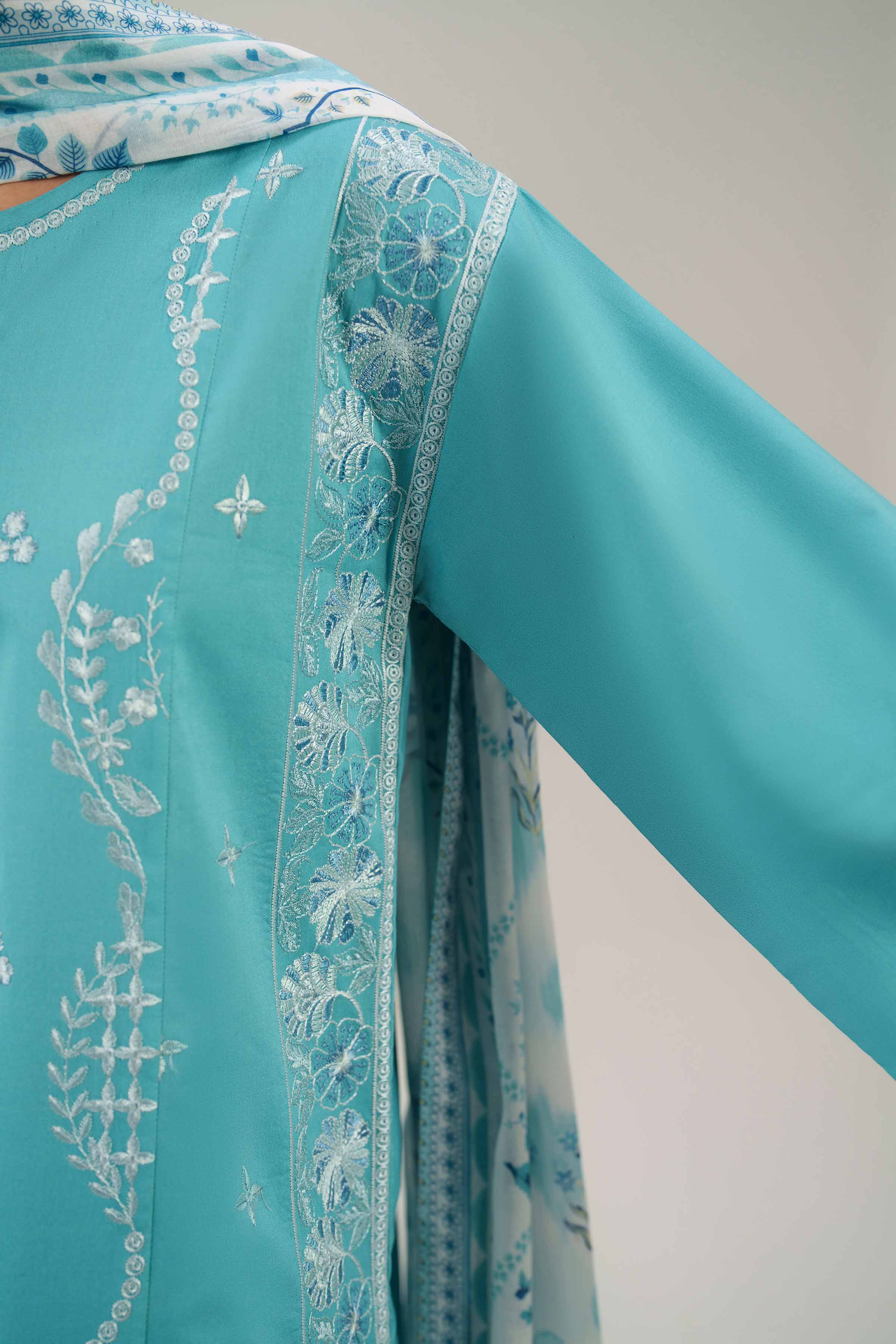 3 Piece Embroidered Zari Organza Suit