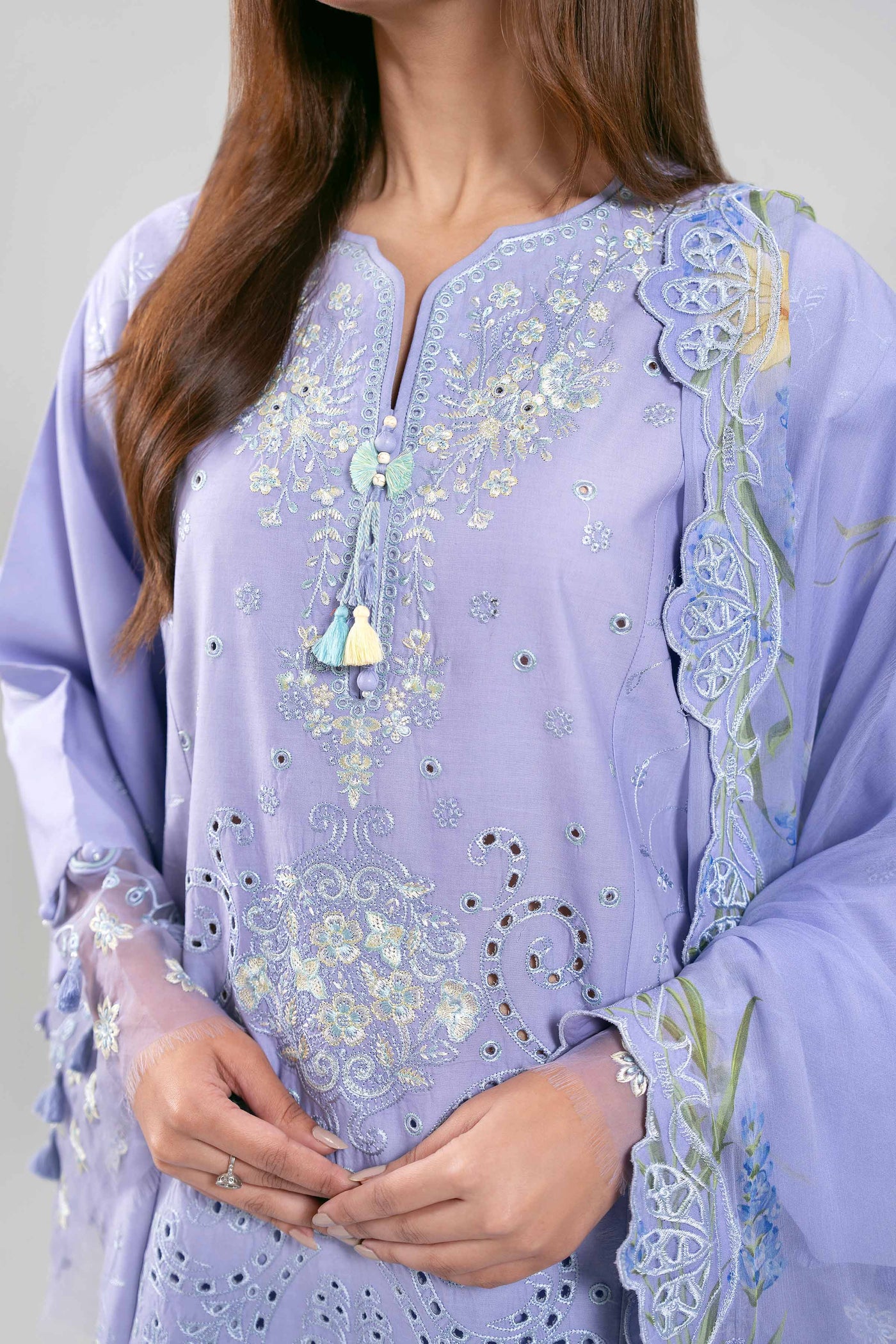 3 Piece Embroidered Raw Silk Suit