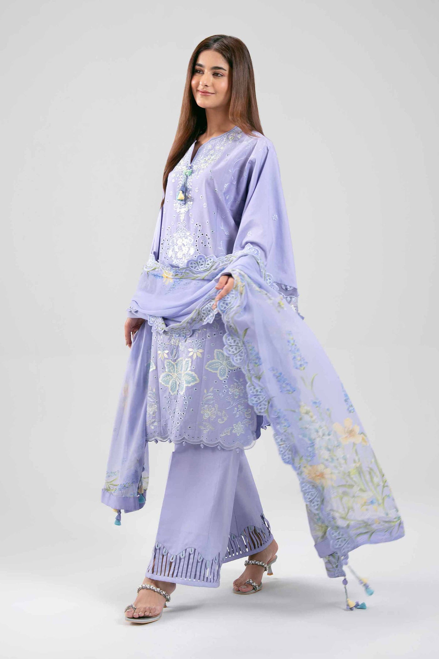 3 Piece Embroidered Raw Silk Suit