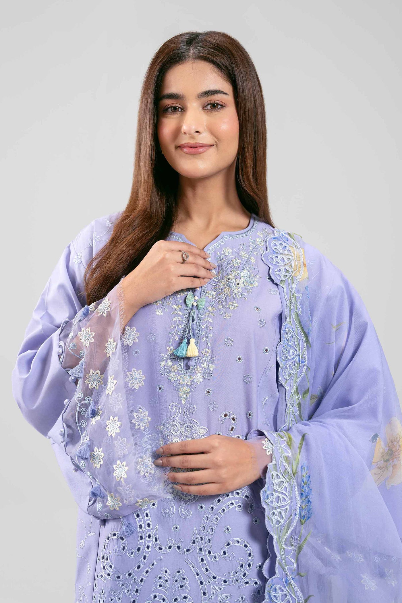 3 Piece Embroidered Raw Silk Suit