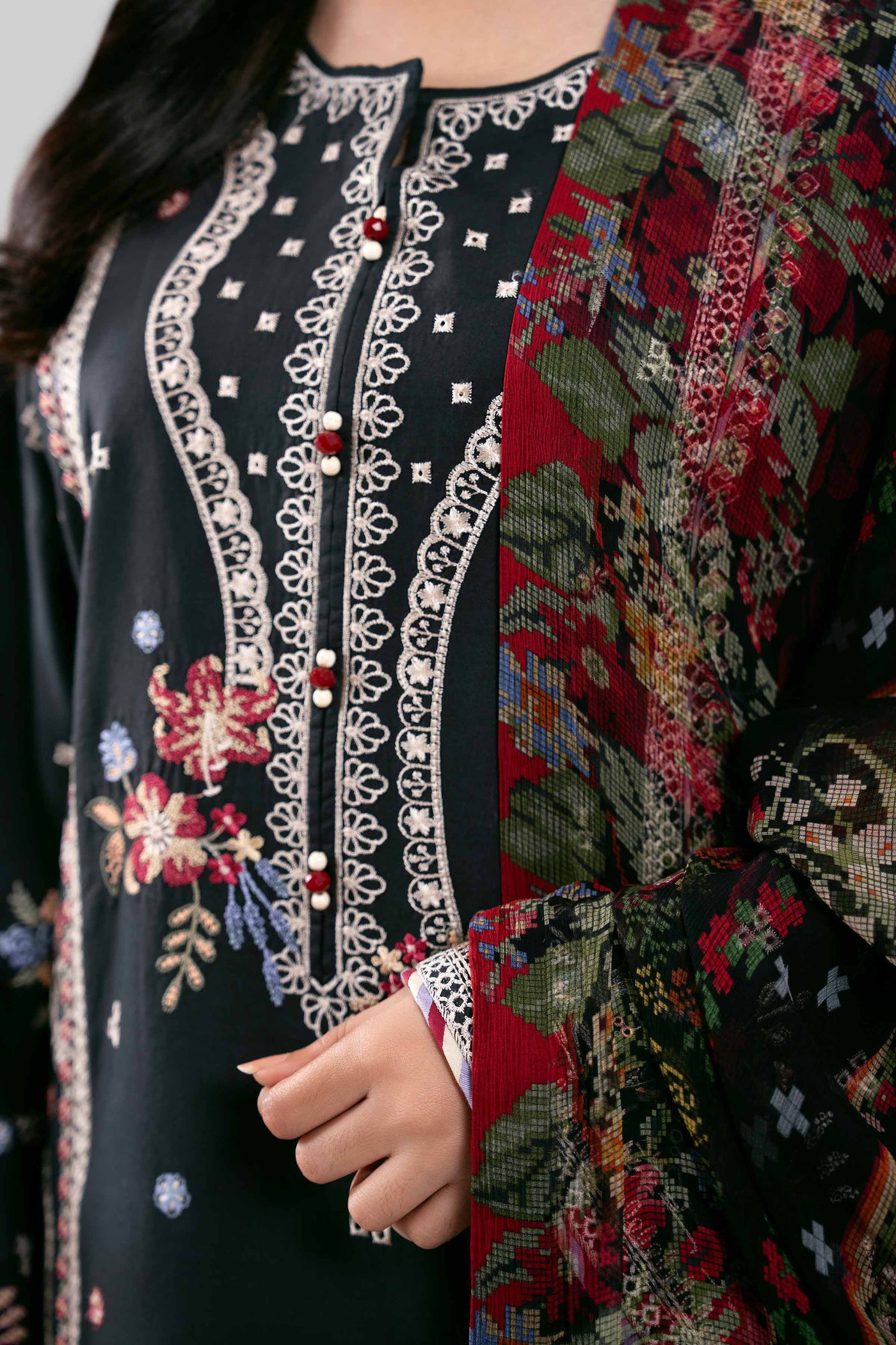 3 Piece Embroidered Organza Suit