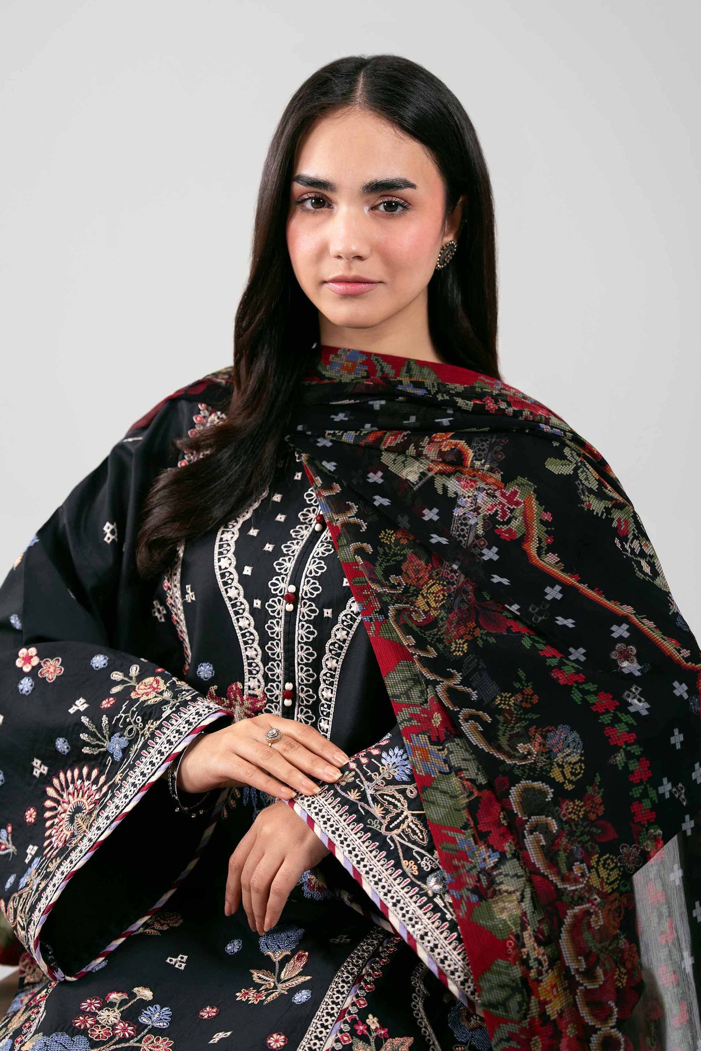 3 Piece Embroidered Organza Suit