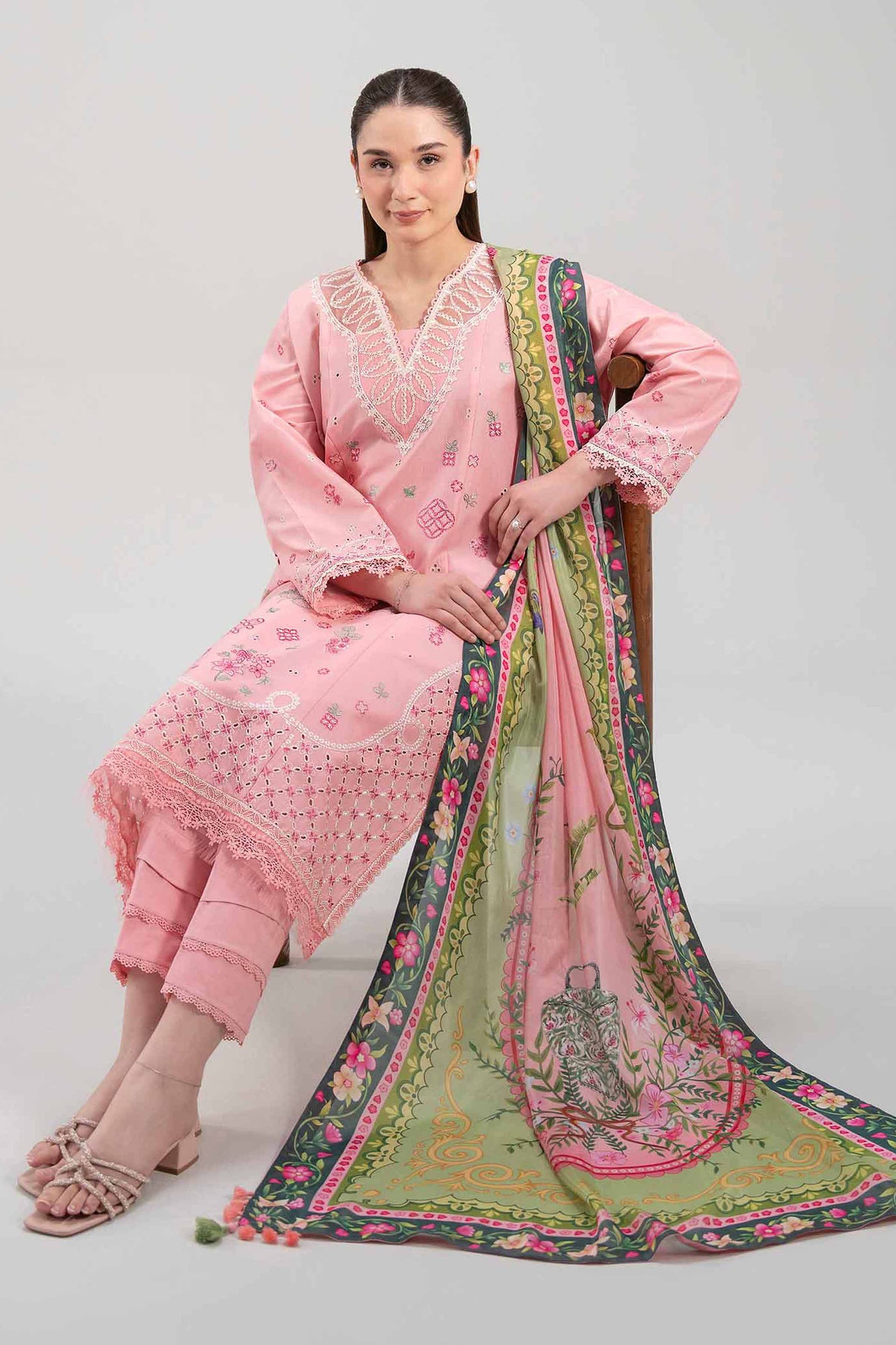 2 Piece Embroidered Raw Silk Suit