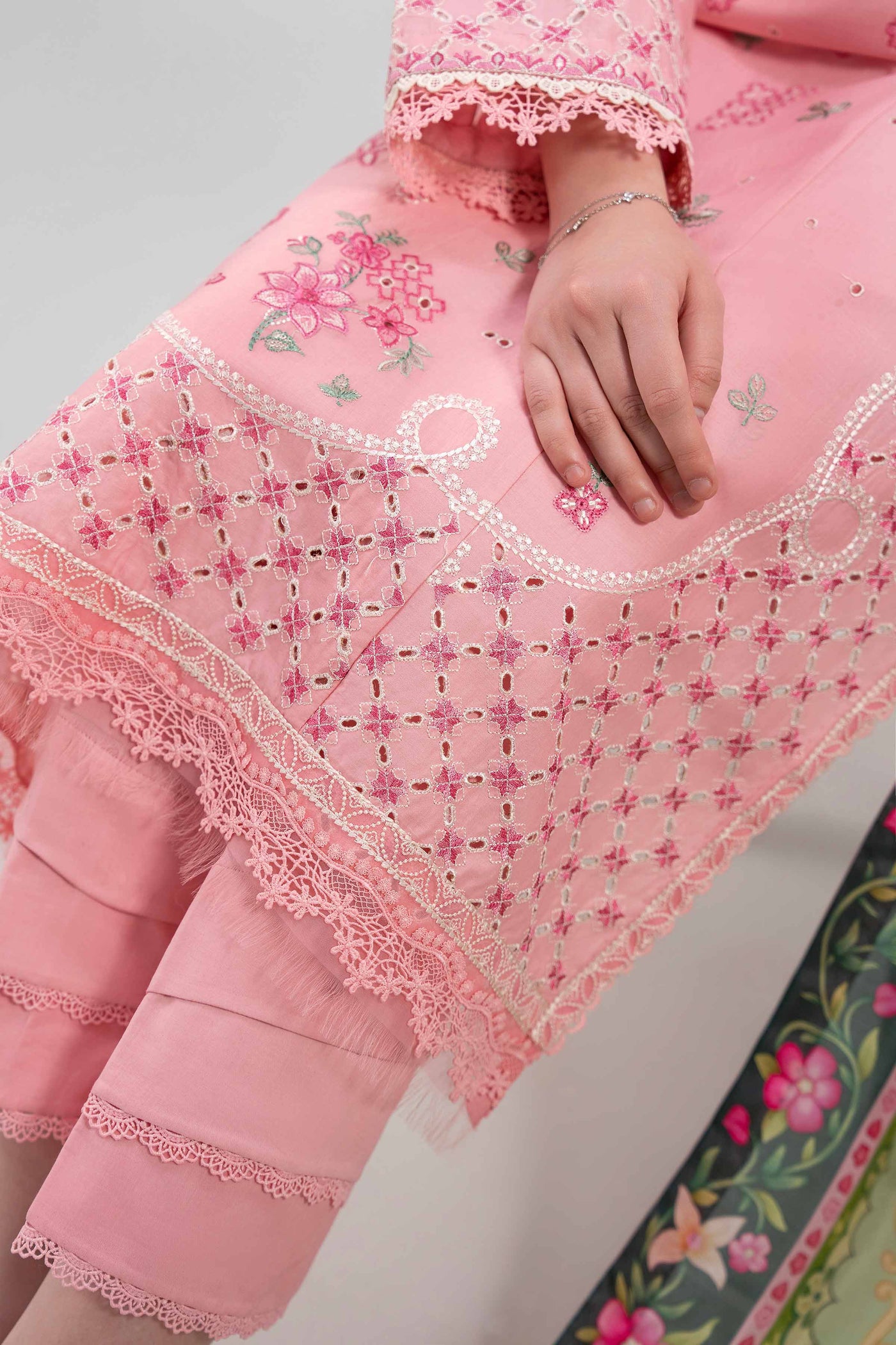 2 Piece Embroidered Raw Silk Suit