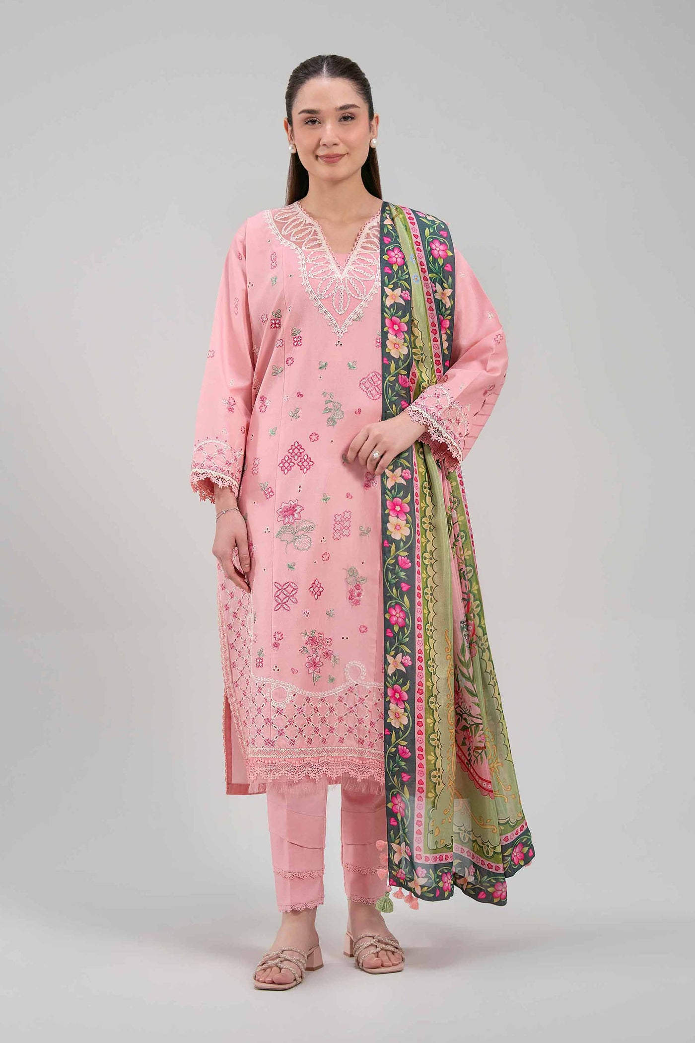 2 Piece Embroidered Raw Silk Suit