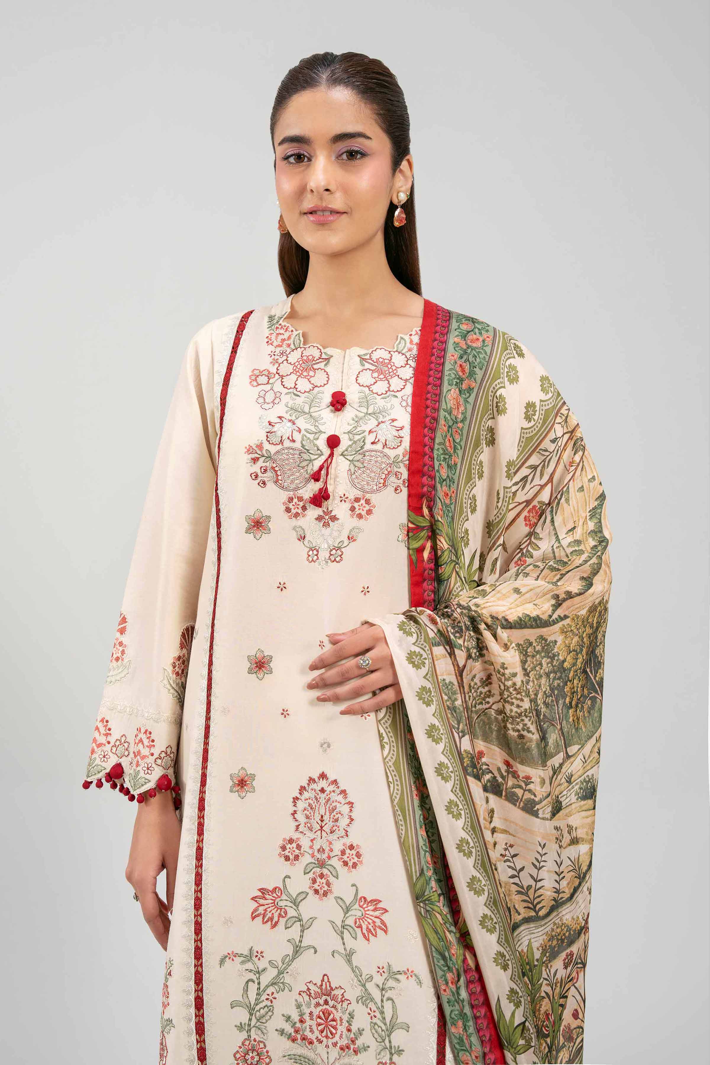 3 Piece - Digital Printed Embroidered Suit - 42601322