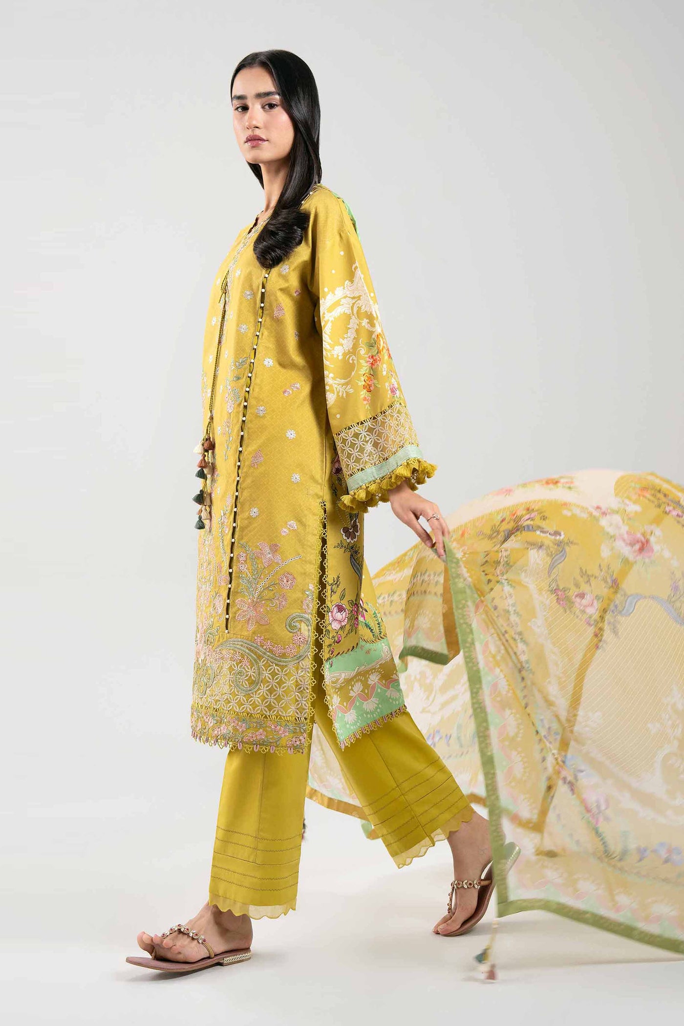 3 Piece Embroidered Raw Silk Suit