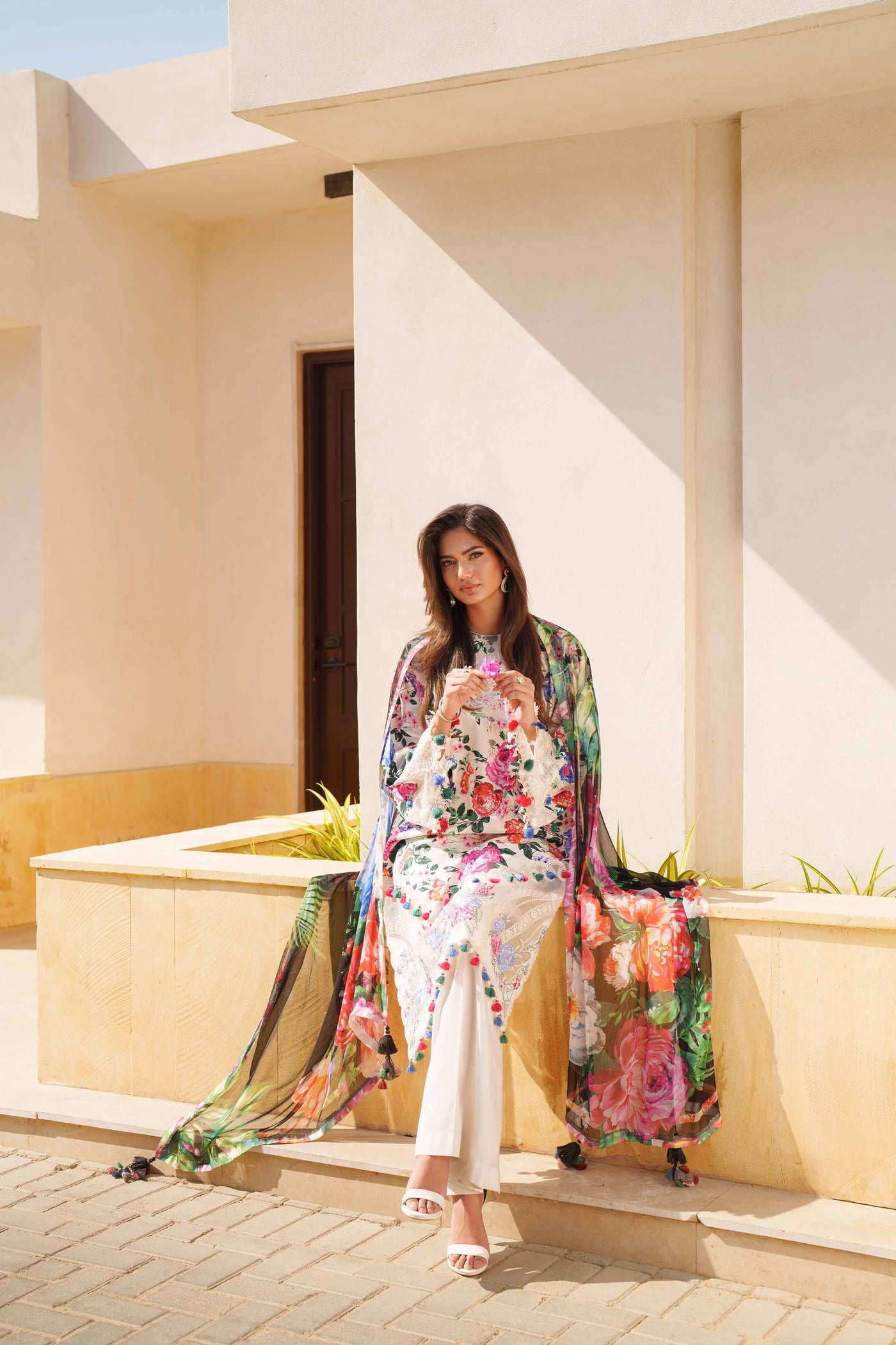 3 Piece Embroidered Dobby Lawn Suit