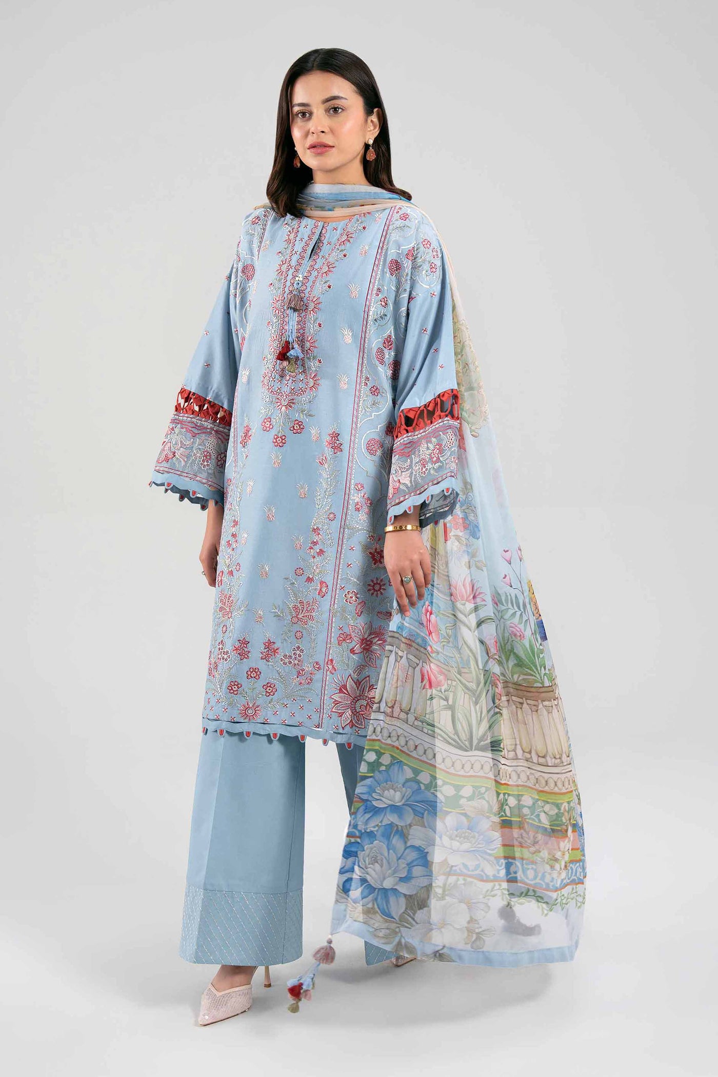 3 Piece Embroidered Paper Cotton Suit