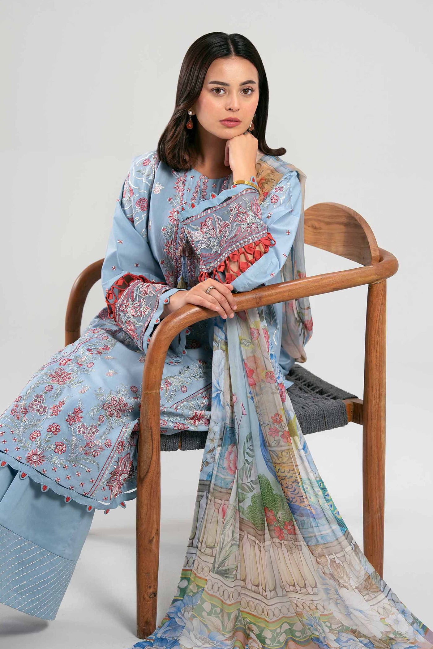 3 Piece Embroidered Paper Cotton Suit