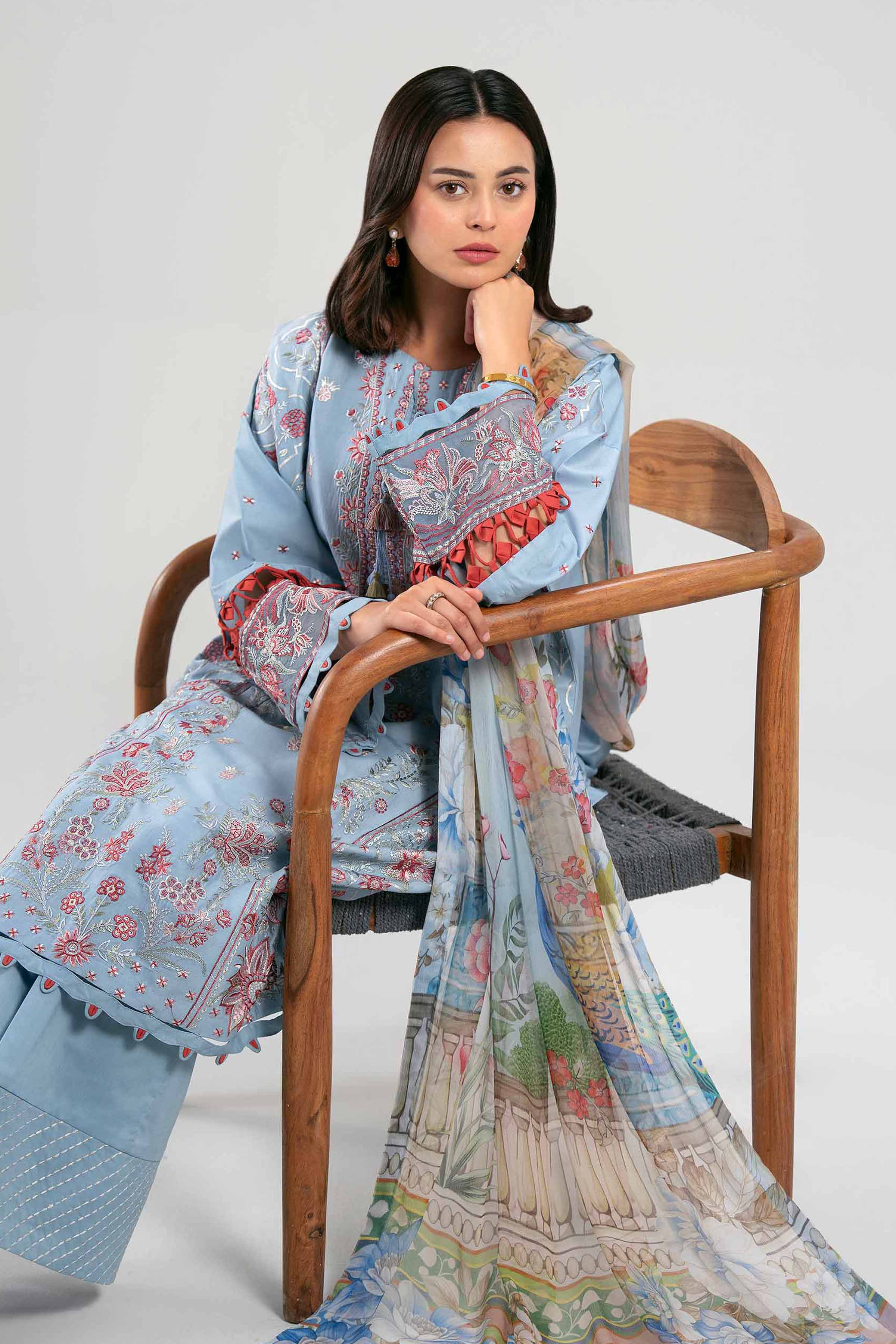 3 Piece Embroidered Paper Cotton Suit