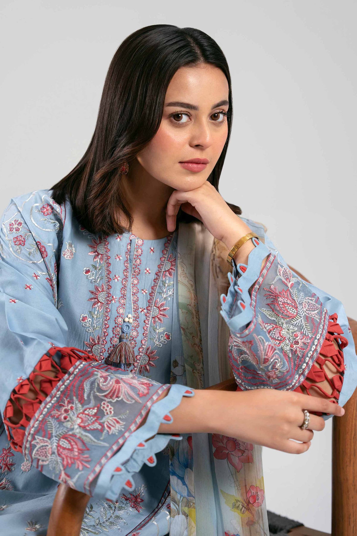 3 Piece Embroidered Paper Cotton Suit
