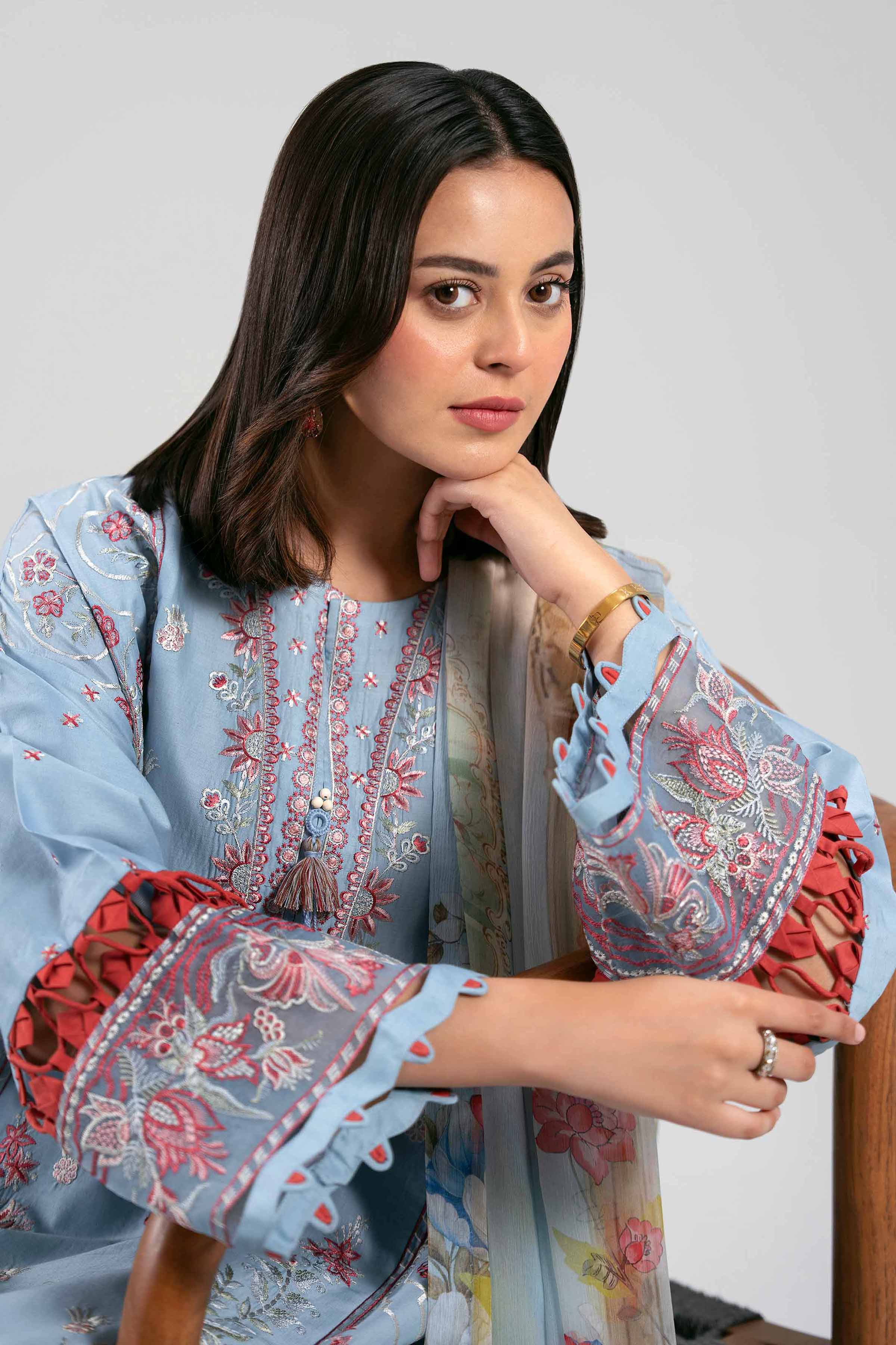 3 Piece Embroidered Paper Cotton Suit