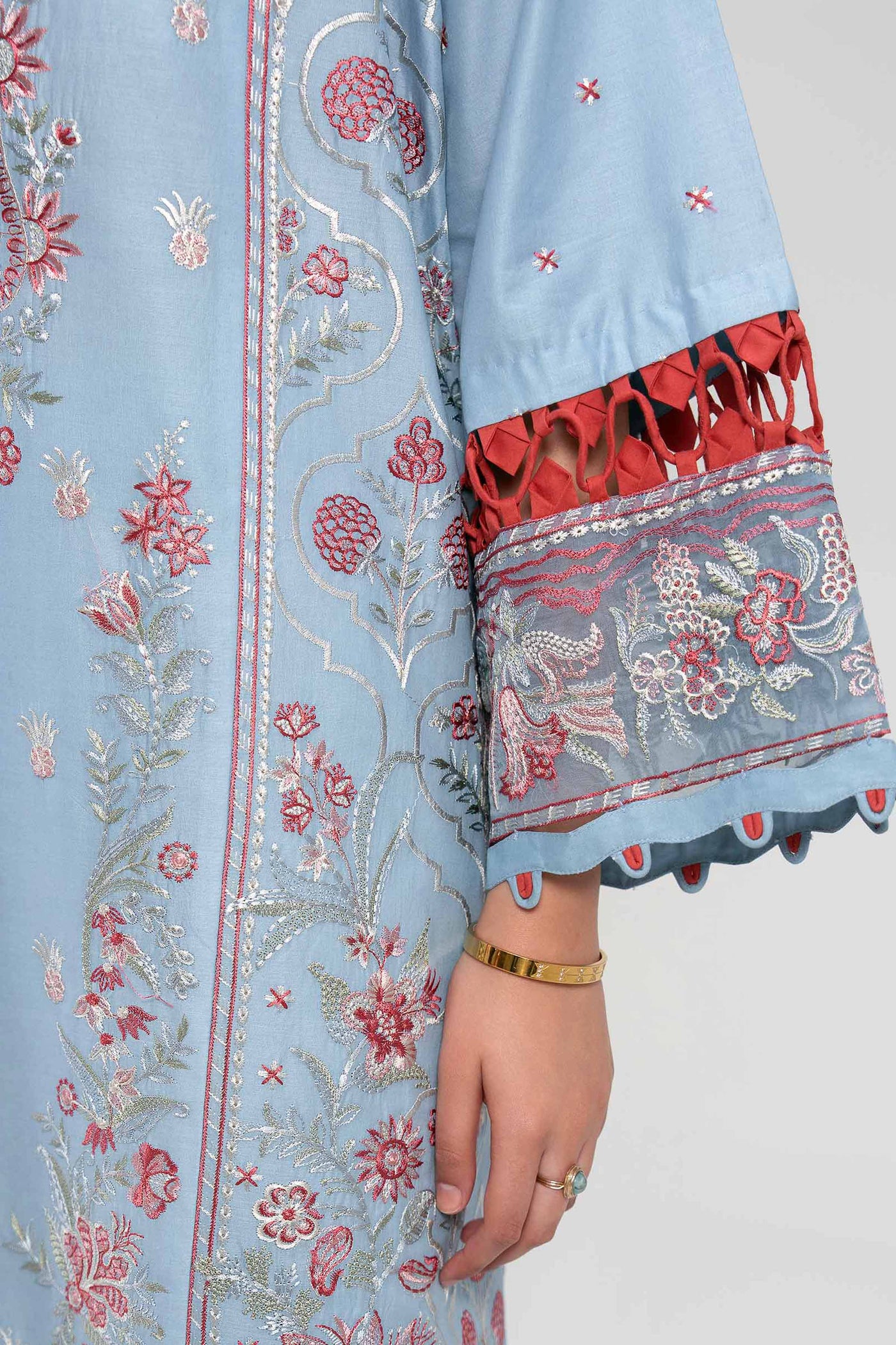 3 Piece Embroidered Paper Cotton Suit