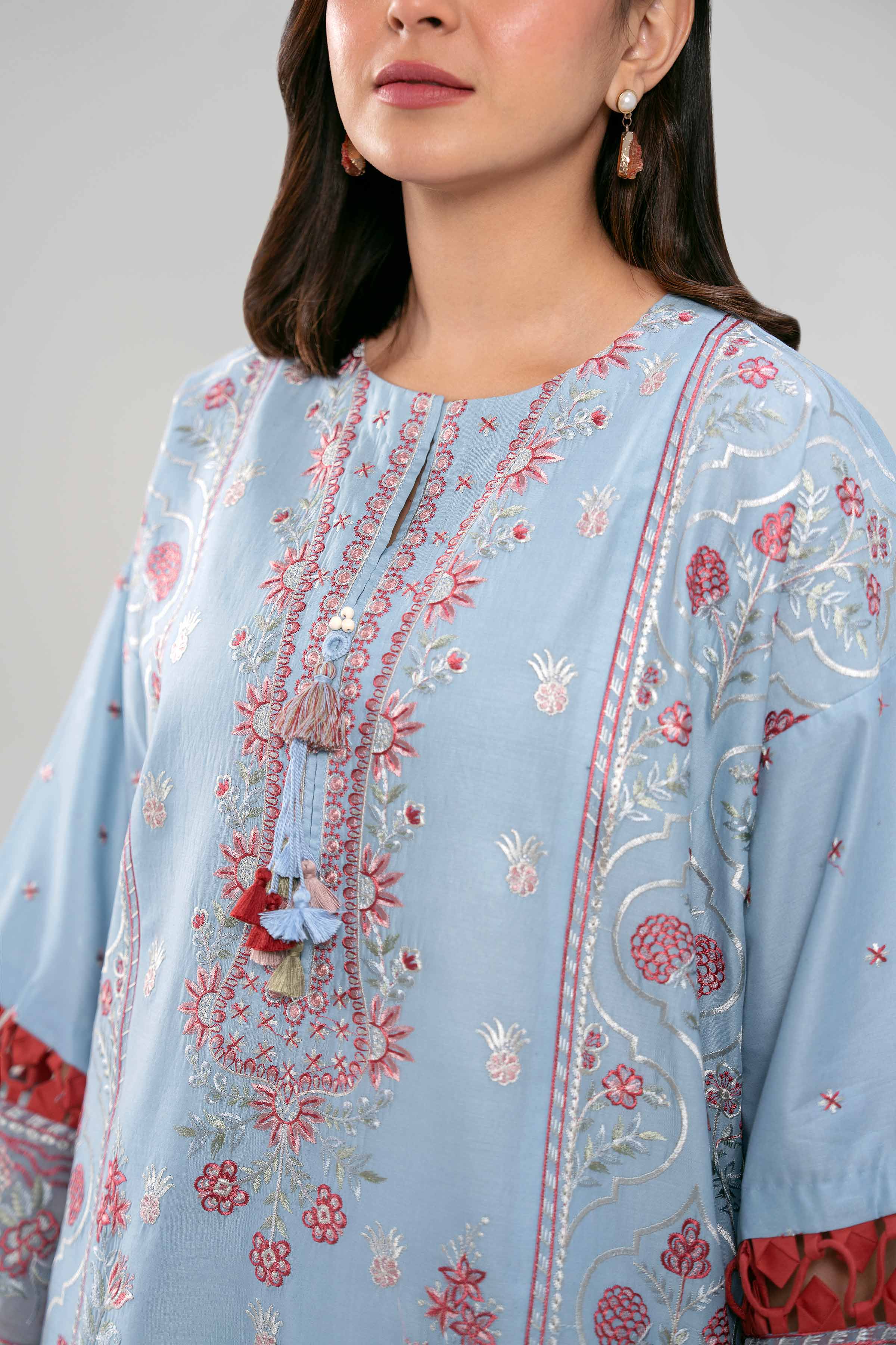 3 Piece Embroidered Paper Cotton Suit
