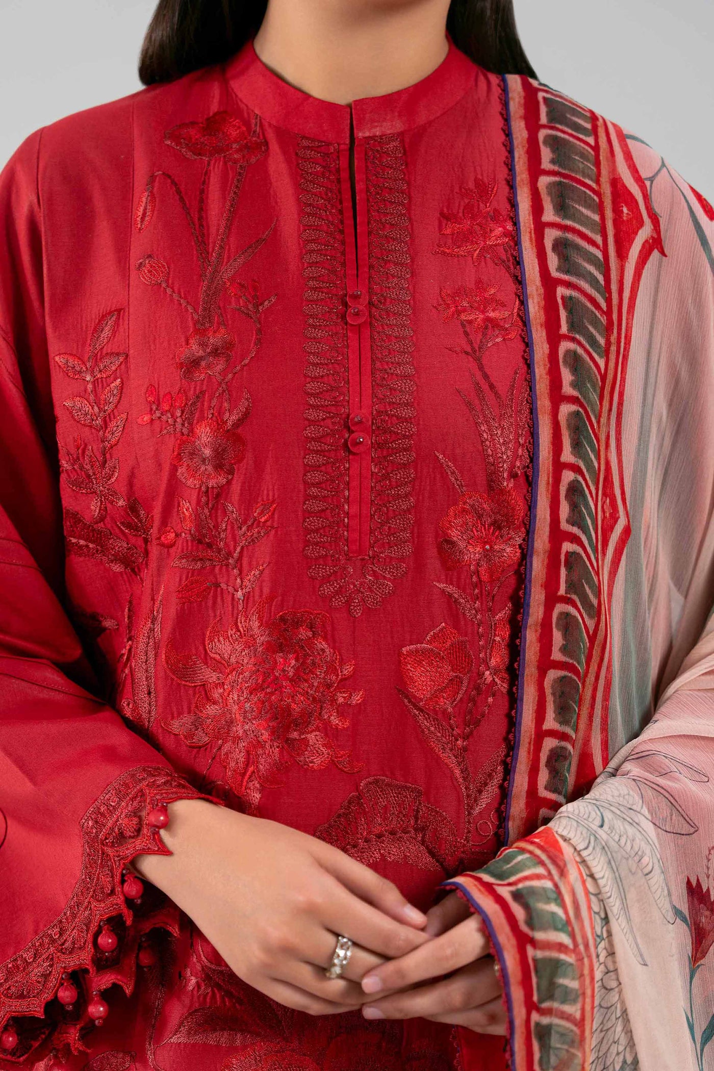 3 Piece Embroidered Raw Silk Suit