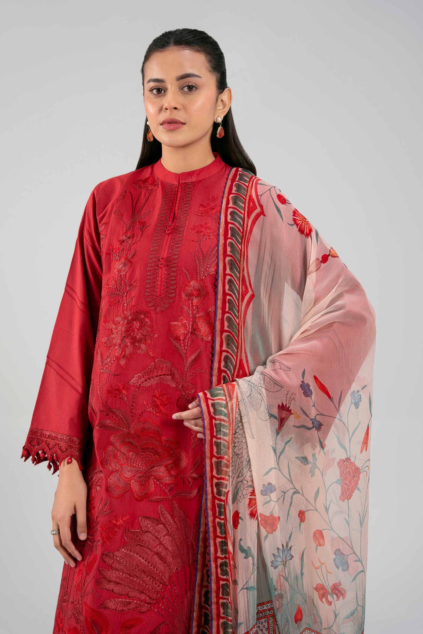 3 Piece Embroidered Raw Silk Suit