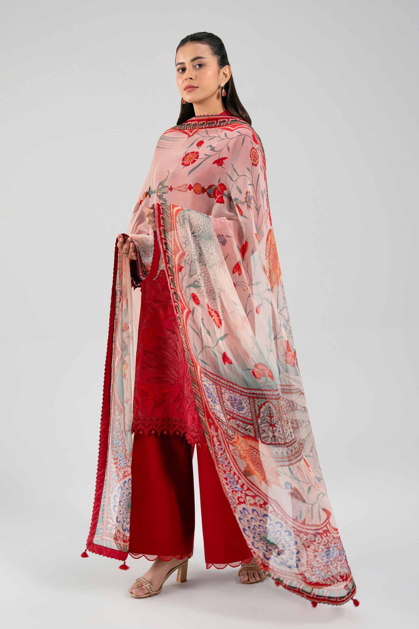 3 Piece Embroidered Raw Silk Suit